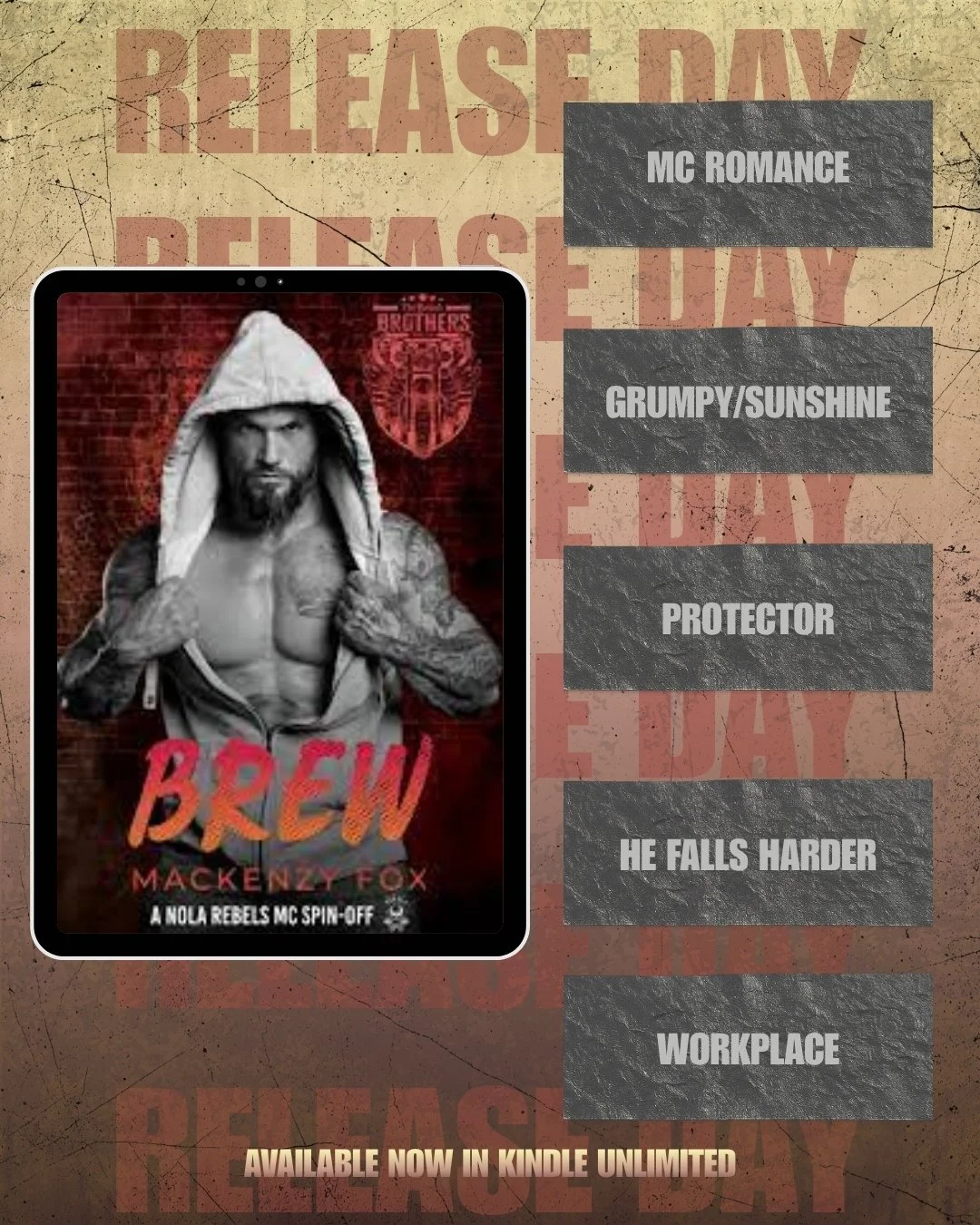 Happy Release Day, Mackenzy Fox!

Brew is Book 1 of The Nomad Brothers, a spin-off of the NOLA Rebels MC by @mackenzyfoxbooks. All books can be read as a standalone.

BLURB:
They say that no man is an island
But they clearly haven&rsquo;t met me
When