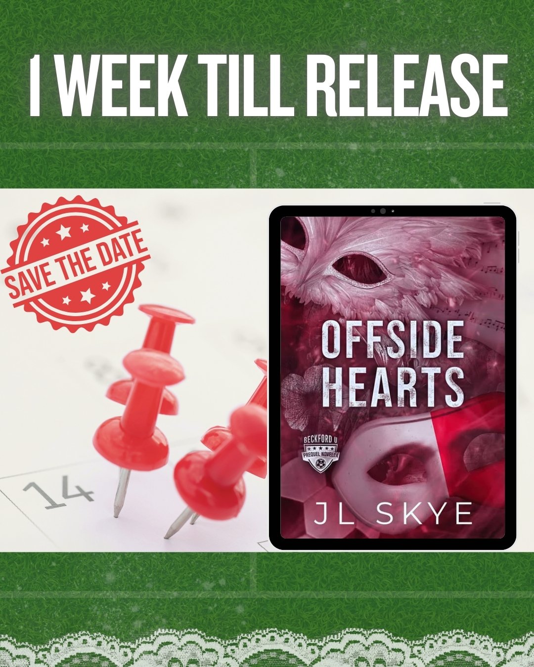 Get ready! The prequel novella by JL Skye, Offside Hearts, releases next week!

BLURB:
On the pitch, Luca Whitford, captain of the Beckford U soccer team, is the one everyone looks to for leadership and direction. They follow his word like it&rsquo;s