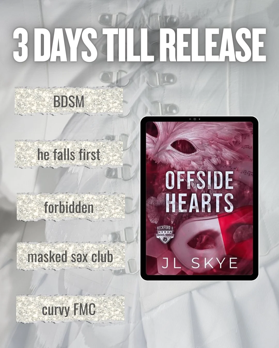 JL Skye brings you the start of her new series with the novella, Offside Hearts!

BLURB:
On the pitch, Luca Whitford, captain of the Beckford U soccer team, is the one everyone looks to for leadership and direction. They follow his word like it&rsquo