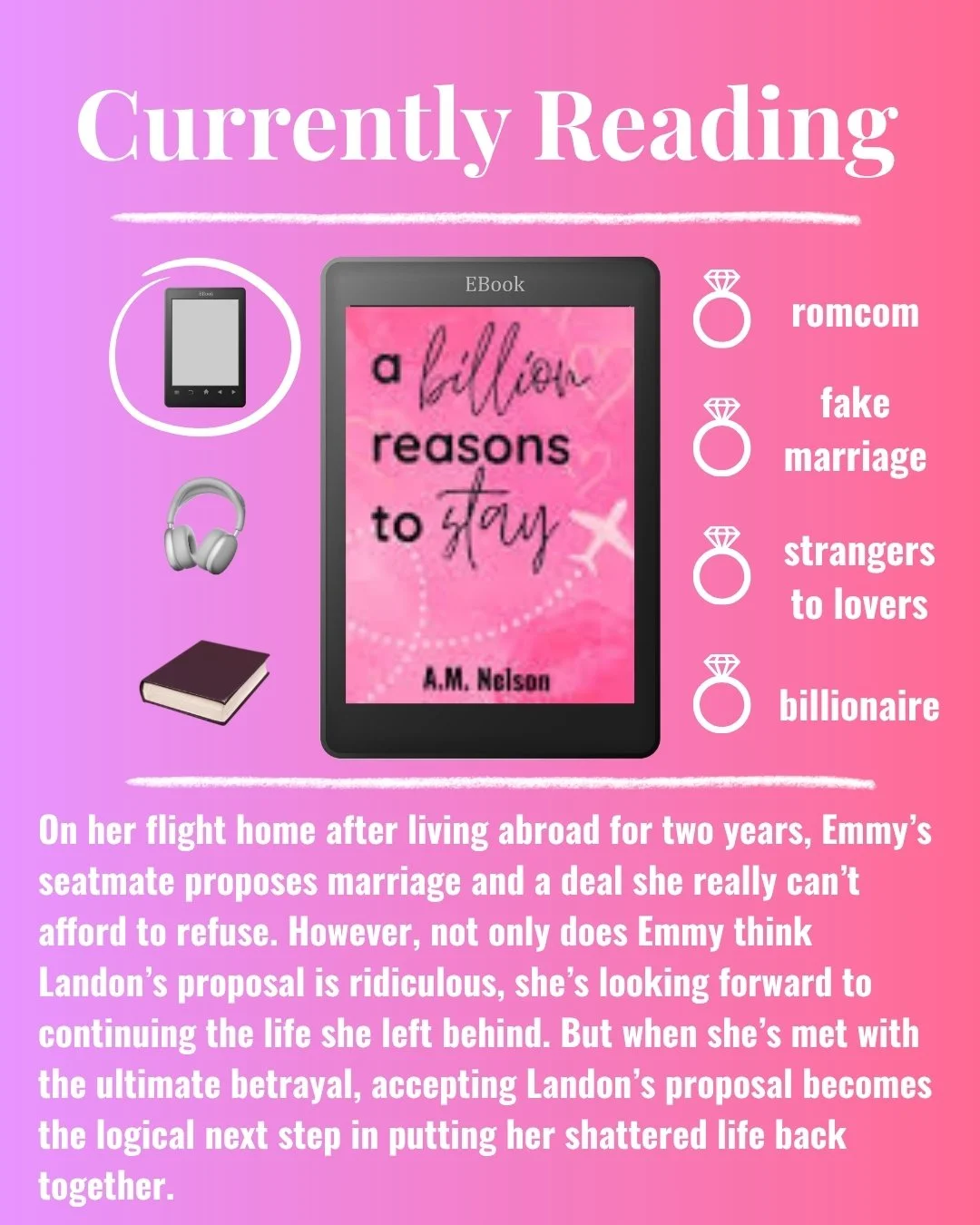With its pitch-perfect banter and characters you root for from page one, A Billion Reasons to Stay by A.M. Nelson is the perfect romcom! 

However, a.m.nelson_author doesn&rsquo;t just stop at the fun and flirty meet-cute and the push-pull of a slow 