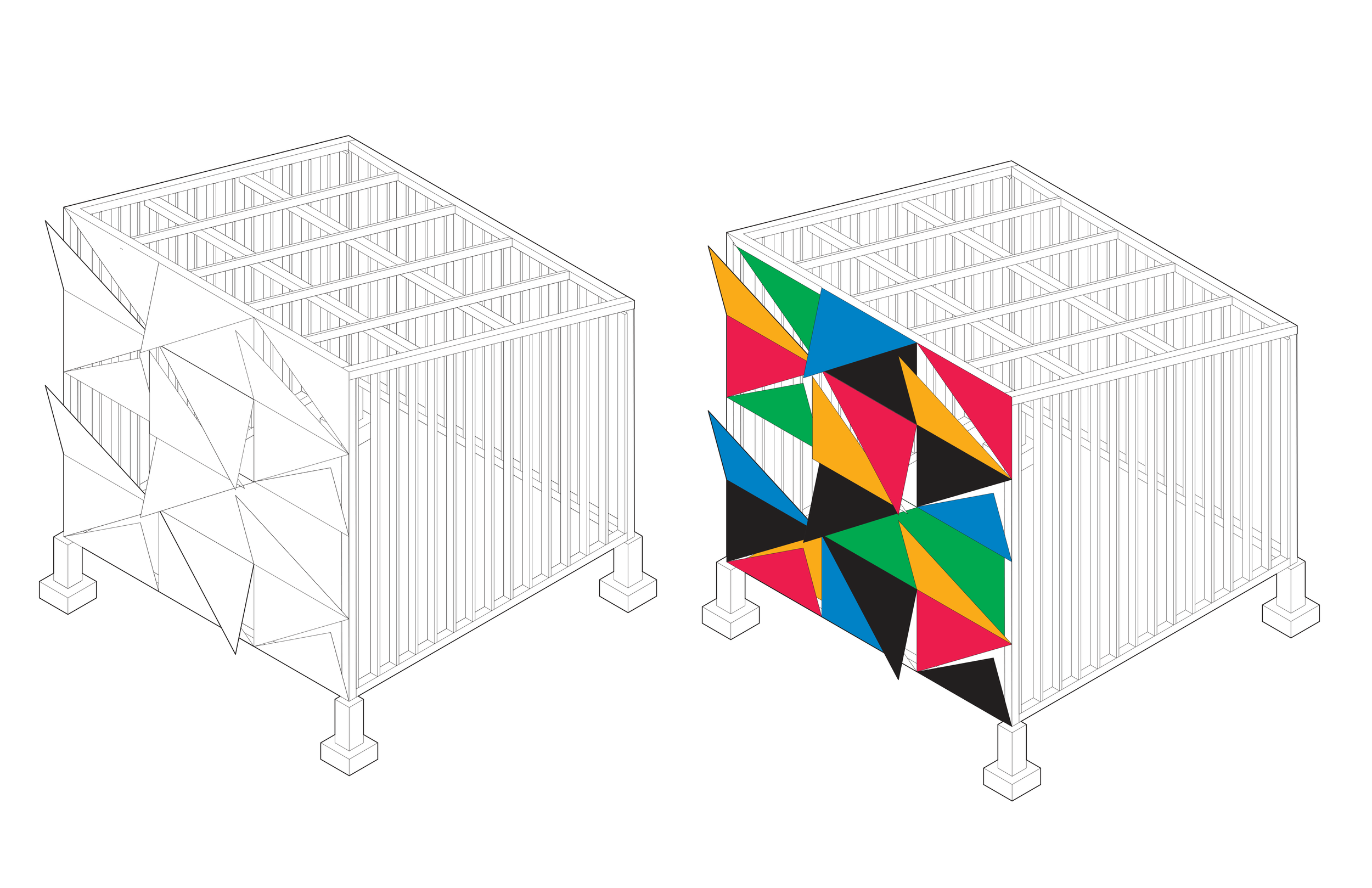 The single module focused on the facades on which I decided to use triangular panels to maintain the main shape of the previous project. The colors are taken from the logo of the Olympics to create a coherence of the program.