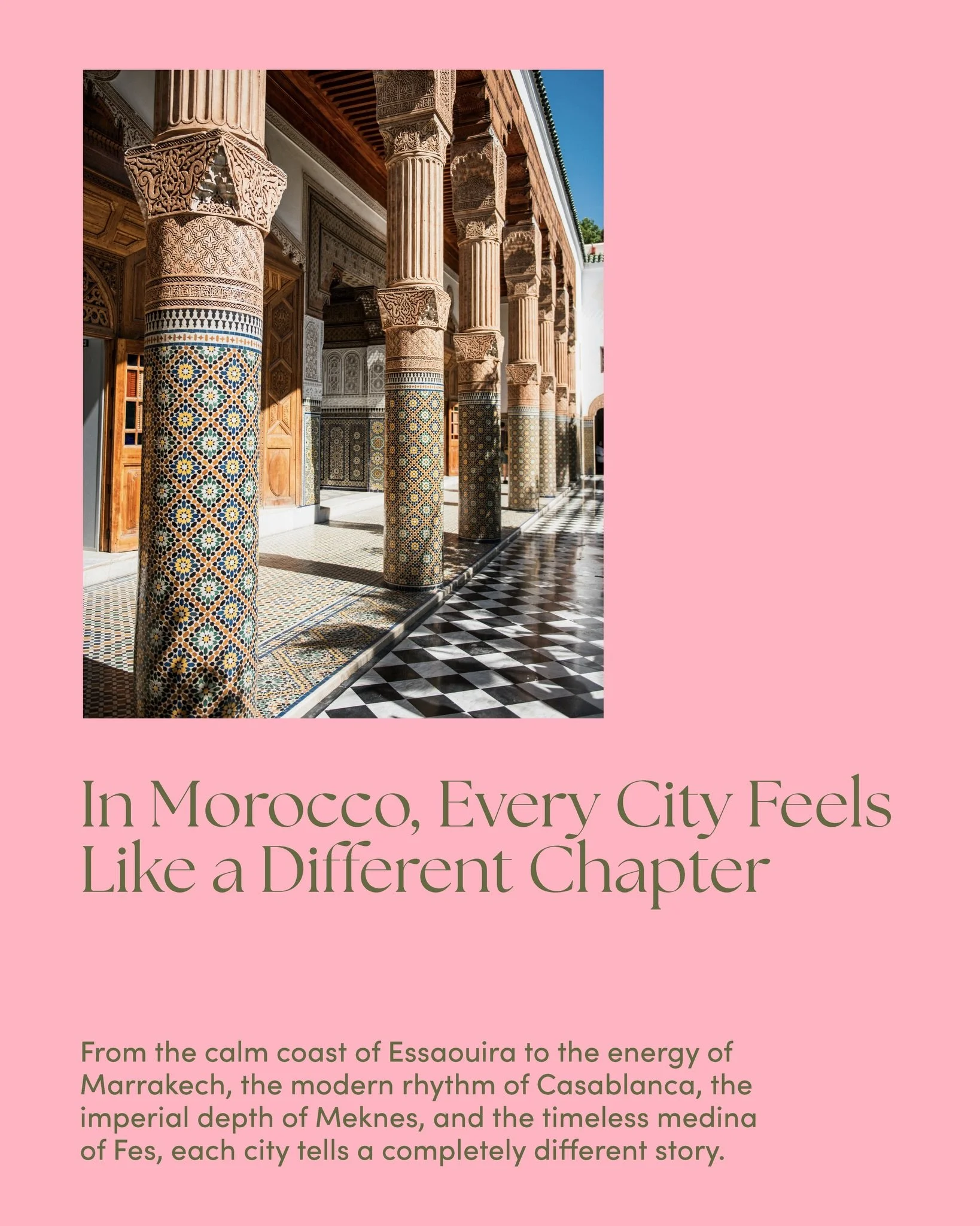 There&rsquo;s a certain ease in Morocco when you stop trying to move through it quickly. It starts to feel less like a checklist and more like a rhythm you settle into. That&rsquo;s the kind of journey we&rsquo;re taking🍃

April 2027. 

We&rsquo;d l