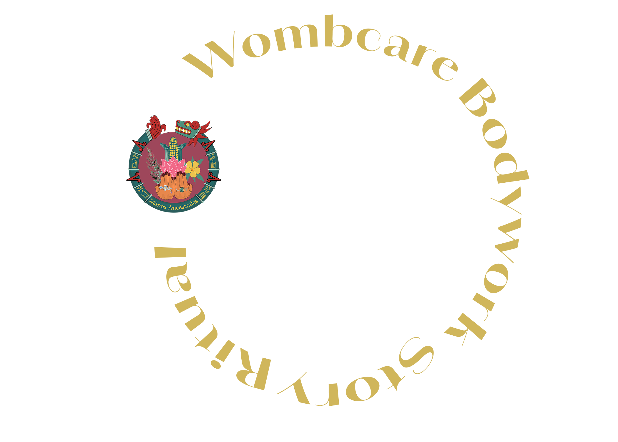 A stylized map of Mexico with a colorful emblem featuring indigenous symbolism, flowers, and a snake, along with the phrase "Manos Ancestrales."