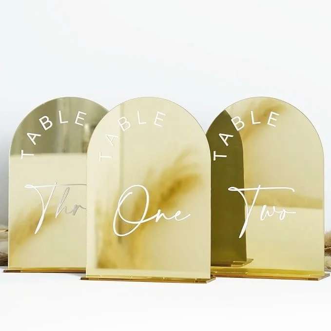 Gold Mirror Arch Table Numbers