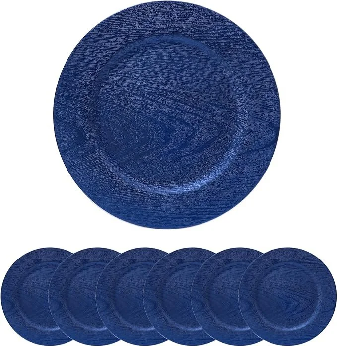 Navy Wood Grain Chargers