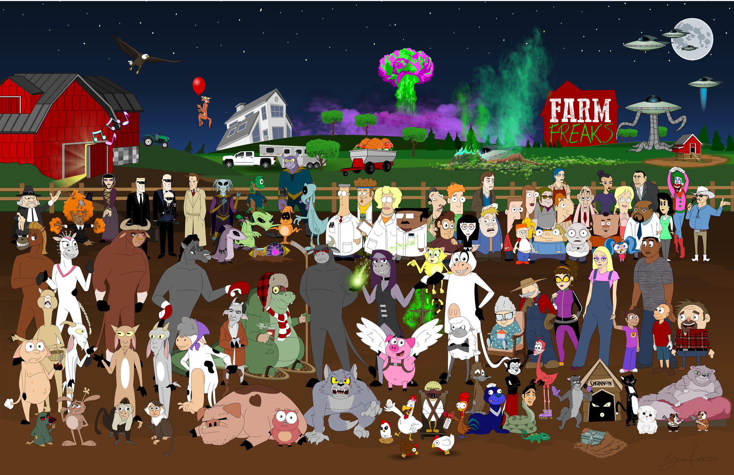 Full cast of characters from my book series Farm Freaks