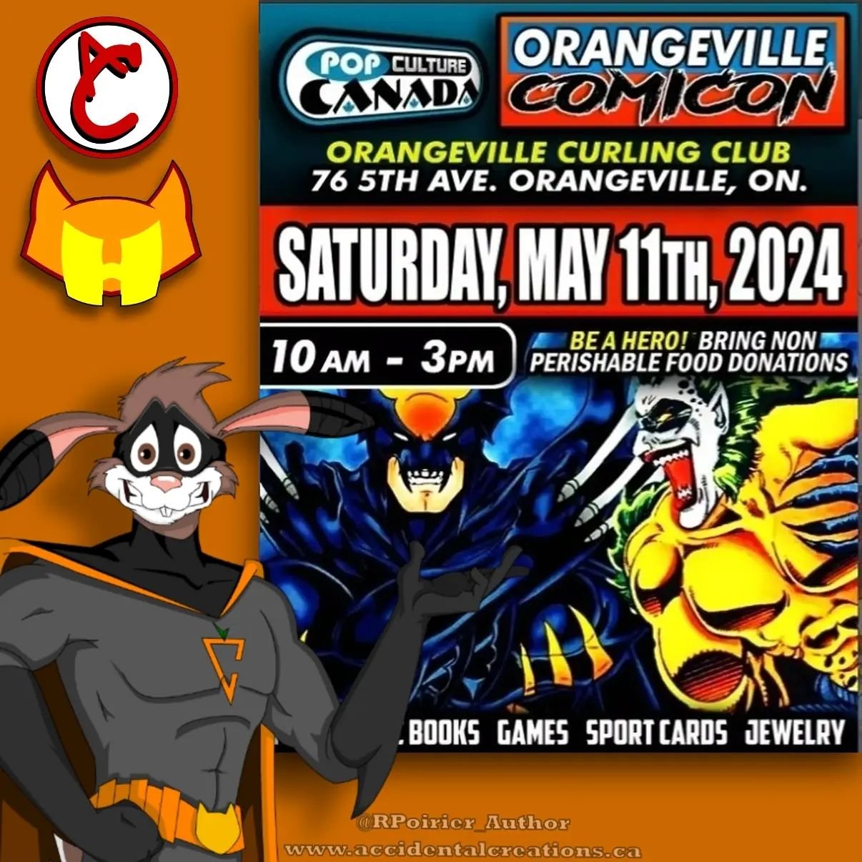 Join us this Saturday, May 11th, at Orangeville Comicon with @popculturecanada 🦊 Dive into the whimsical world of The Herd, where superpowers bloom from fruit juice and a ragtag team of heroes fights to save Maple City. 🍊

🦸&zwj;♀️🍹&quot;Imagine 