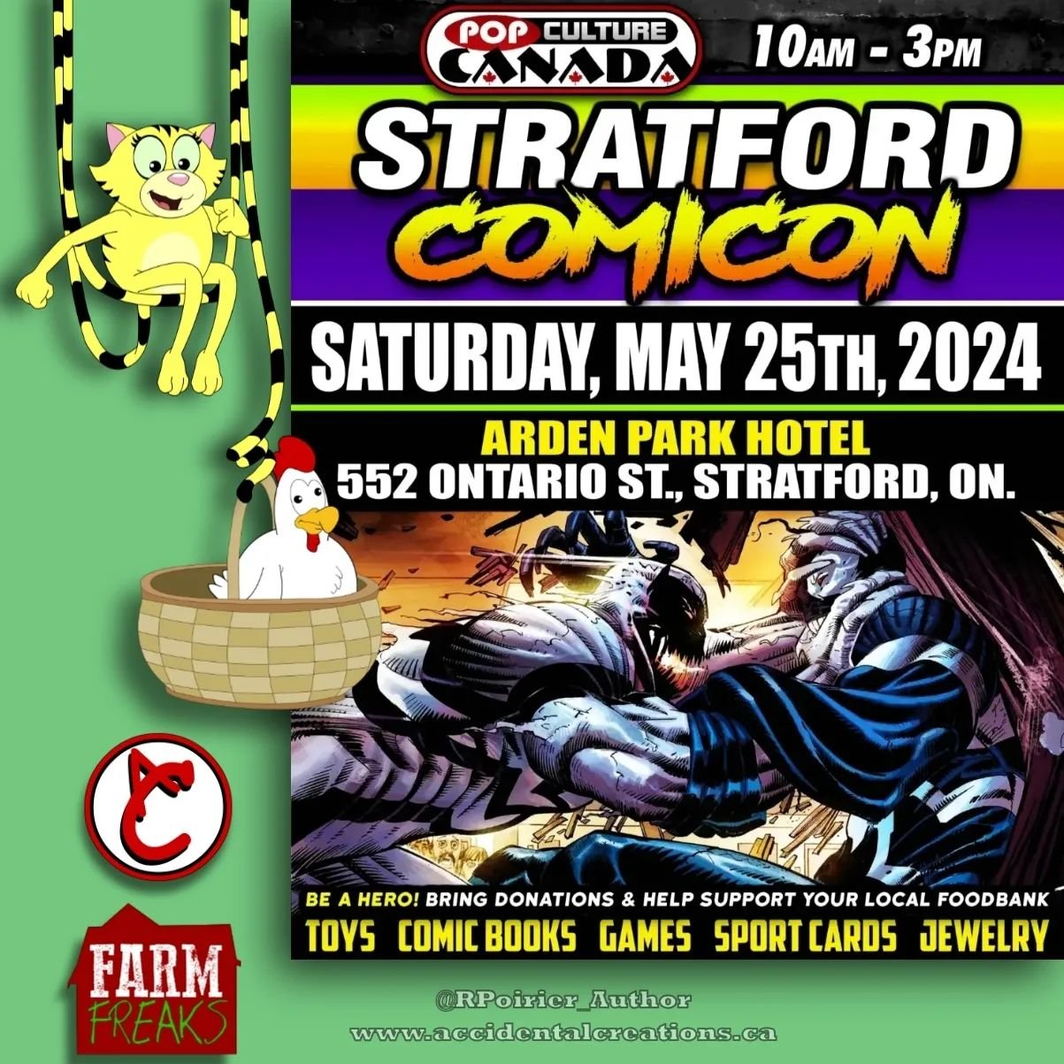 Join us on Saturday, May 25th, at Stratford Comicon with @pop_culture_canada 
🐄 Step into the hilarious and fantastical world of Farm Freaks, where misfit animals embrace their quirks and embark on wild adventures. 
🐮&quot;Farm Freaks is a 7-part g