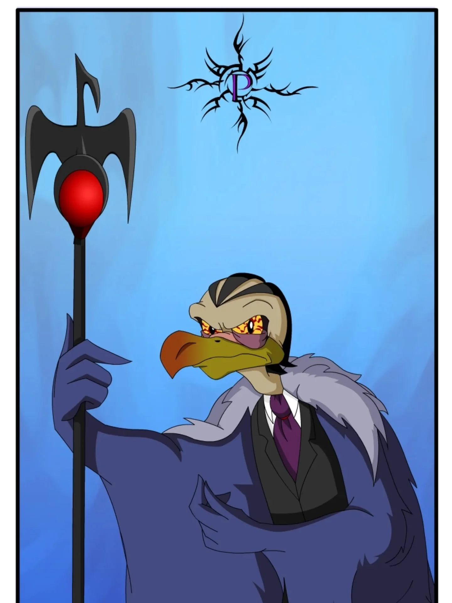 🔮 Count Cromwell Von Vultra McDoom
🦅 Age: Unknown
Occupation: Originally a silent partner in the development of Foxy Fruits, he helped Fennec with the finances and vision to grow Foxy Fruits from the small mom and pop company it was to the franch