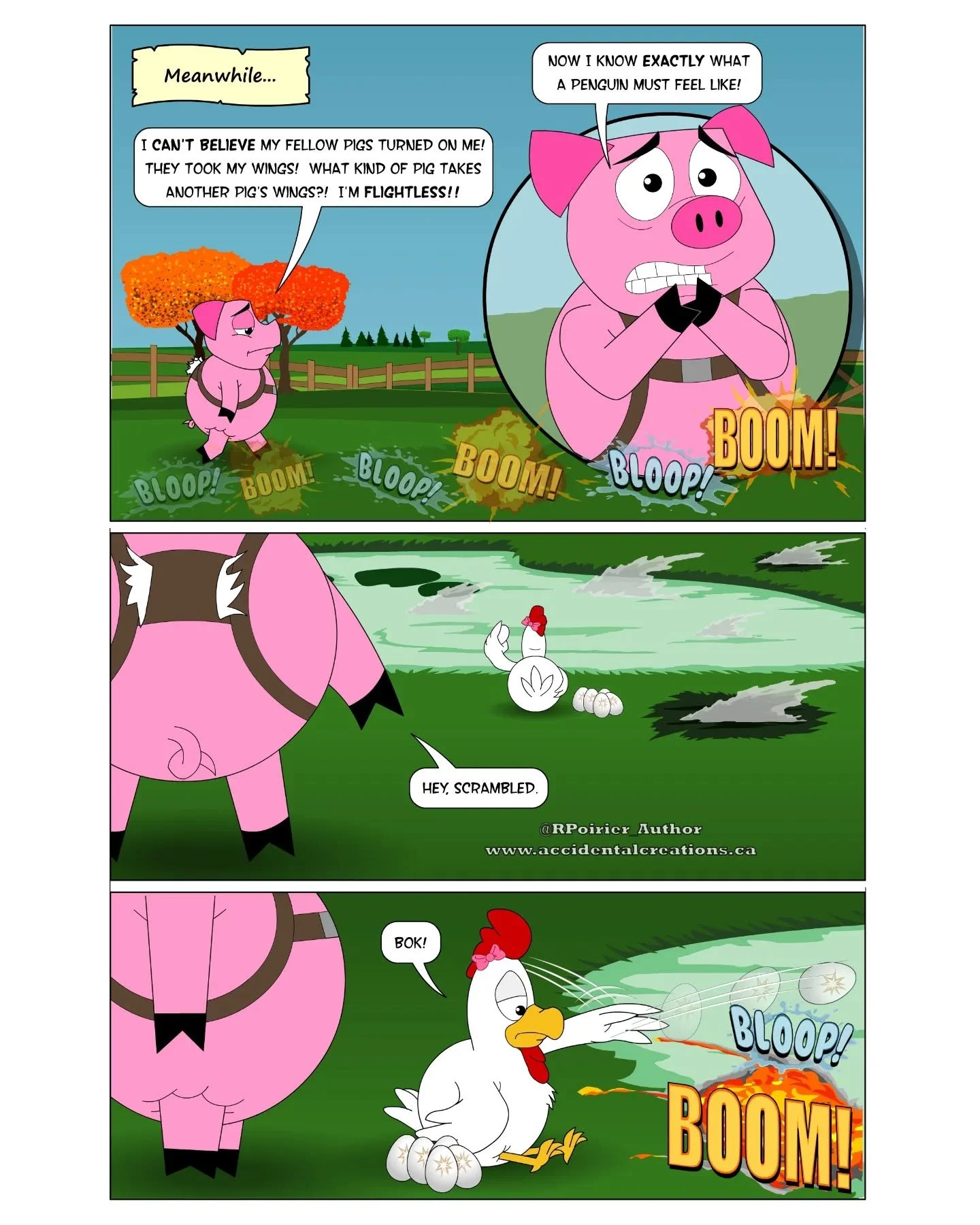 🥚"Eggs go BOOM!"🎇
🎞️A new scene from my next book -
🐷Farm Freaks Day 5: The Festival🐔 (coming soon...there's been many delays, but I swear it's coming soon!)
💸$3 eBook bundle Days1-4 on sale now!
🔗 Available at: accidentalcre
