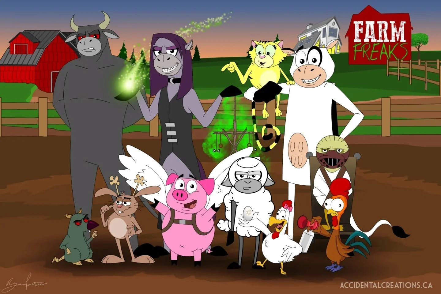 🐮"Farm Freaks" is a whimsical, comedic series that follows a group of eccentric animals on a farm full of secrets.  This family of misfit farm animals, led by Curdled the Cow, are always being moved from farm to farm due to their strange a
