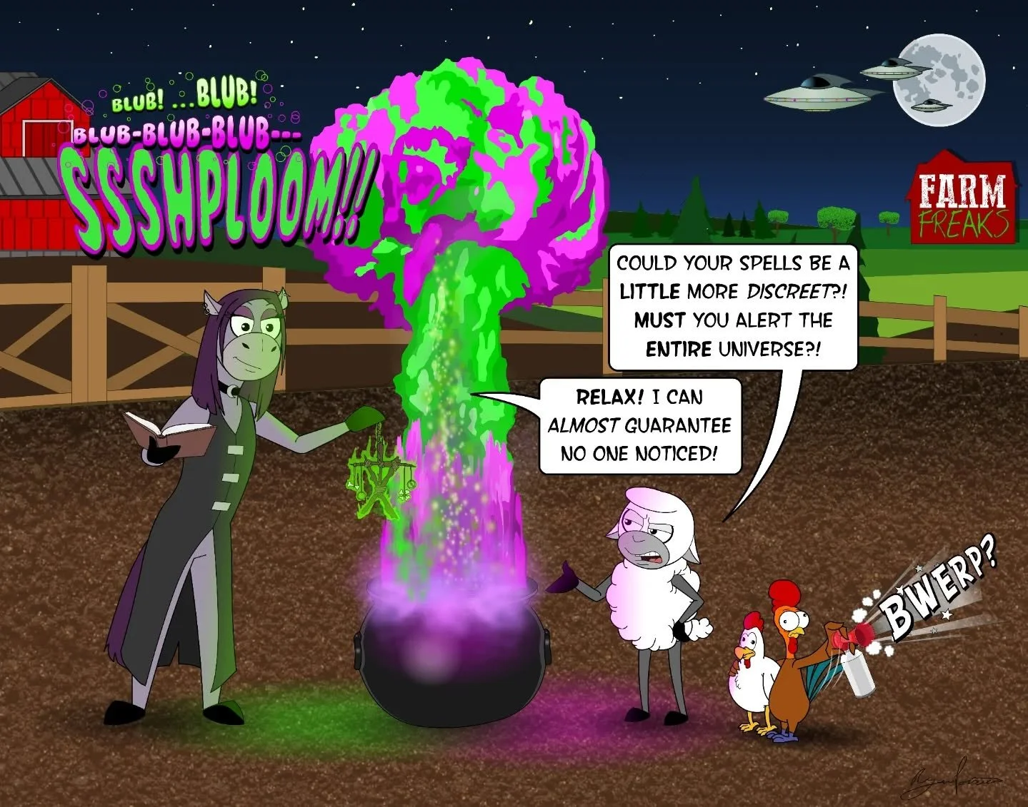 Morgan's a 300 year old witch reincarnated as an immortal horse after her spell went wrong.  Centuries later and she's still not mastered her craft!

 🐮🐷Farm Freaks - A 7-part chain-of-events comedy mystery about a family of chaotic farm animals wh