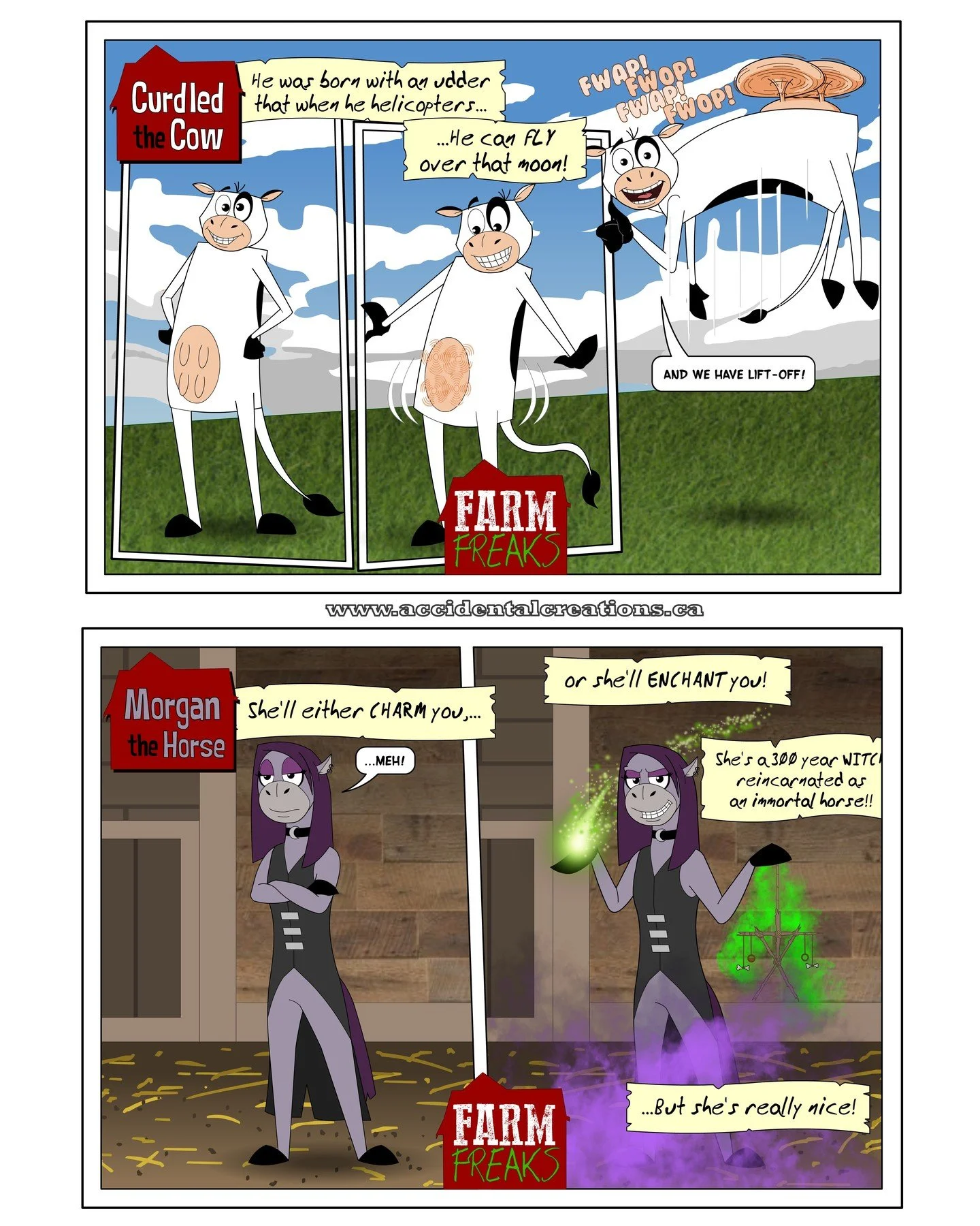 Character spotlight! Meet the cuddly Freaks of Melancholy Meadows!
Boris Smirnoff the Bull | Morgan the Horse | Curdled the Cow | Hannah the (capuchon) Cat | Yuri the Rat | Moose the Jackalope | Connor the Condor (pig) | Haggis the Sheep | Scrambled 