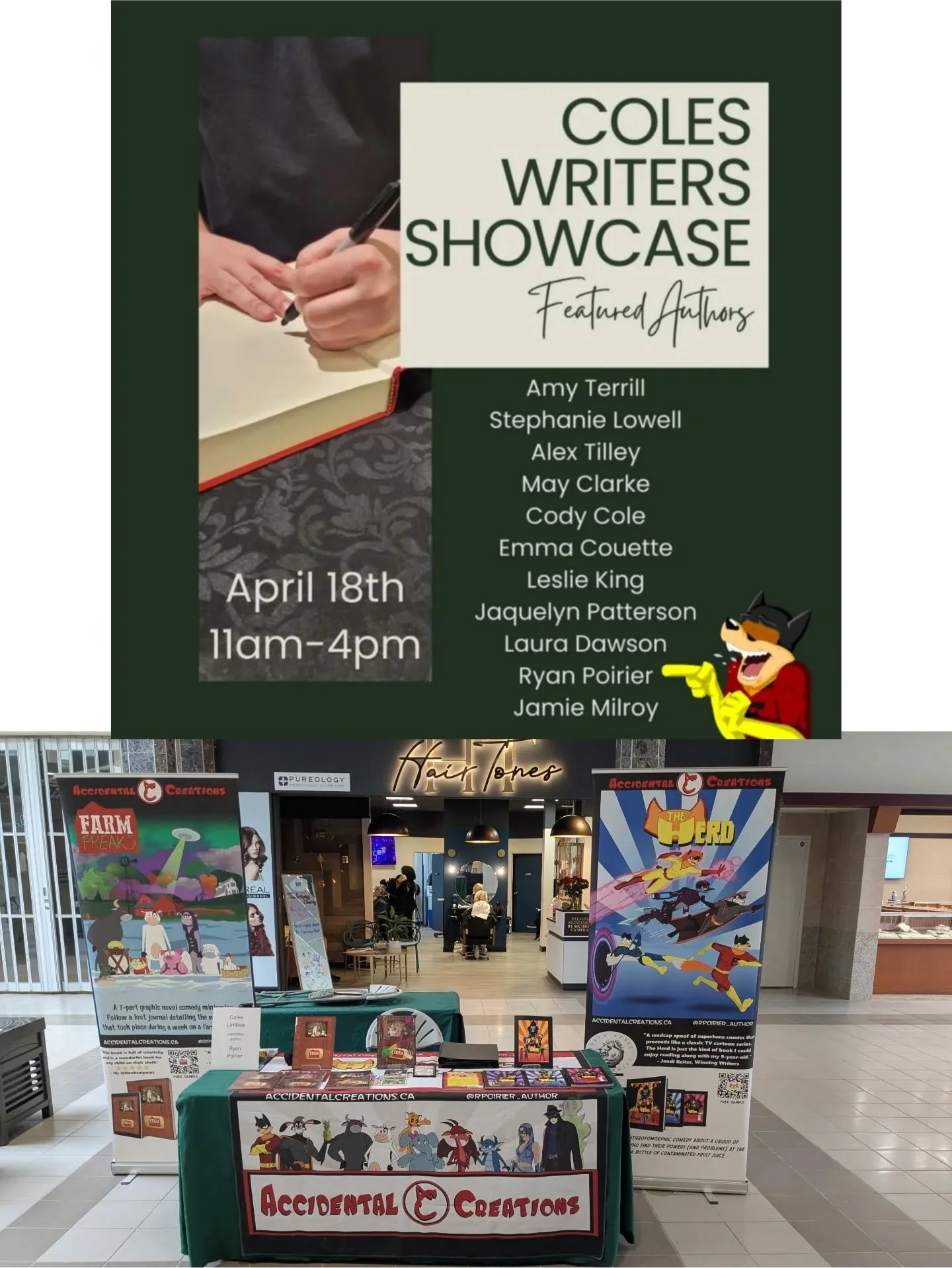 Happening now - @coleslindsaysquare Writers Showcase!  Come by and meet some local talented authors and see the stories they want to share!

#coles #coleslindsay #localauthor #accidentalcreations #booksale