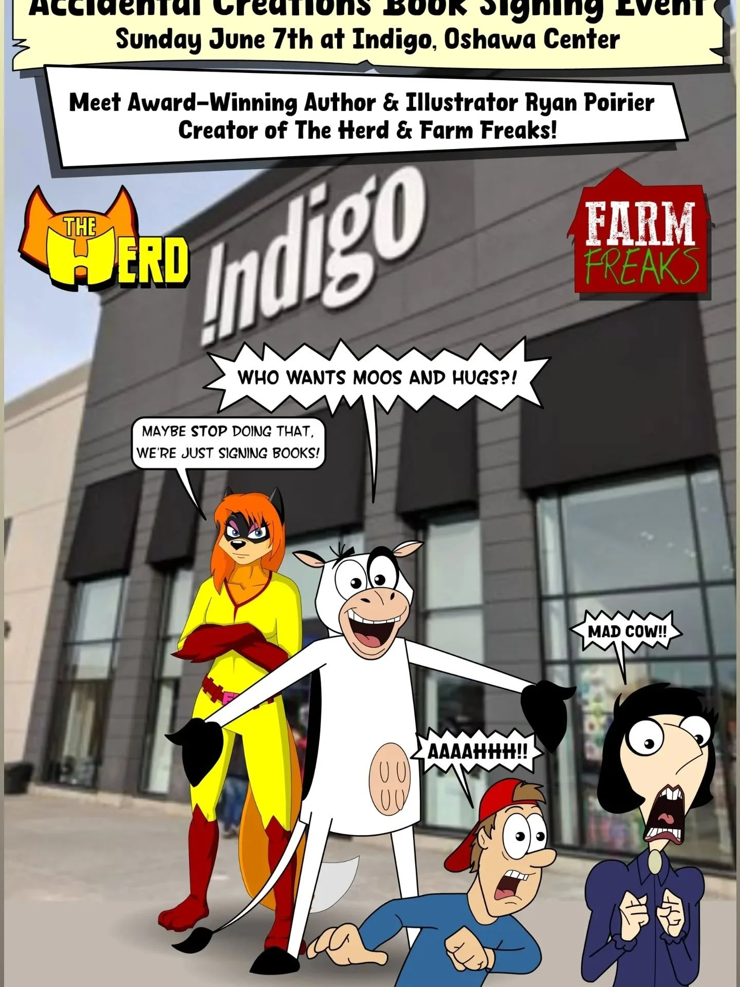 🚨Book Signing Events📚
🗓️Next Sunday (June 7th) I'll be doing a book signing at the Indigo store in the Oshawa Center!
Come by to say Hello and grab a signed copy of The Herd or Farm Freaks (or both!)
🗓️Then on Sat June 20th I'll be at the Kitchen
