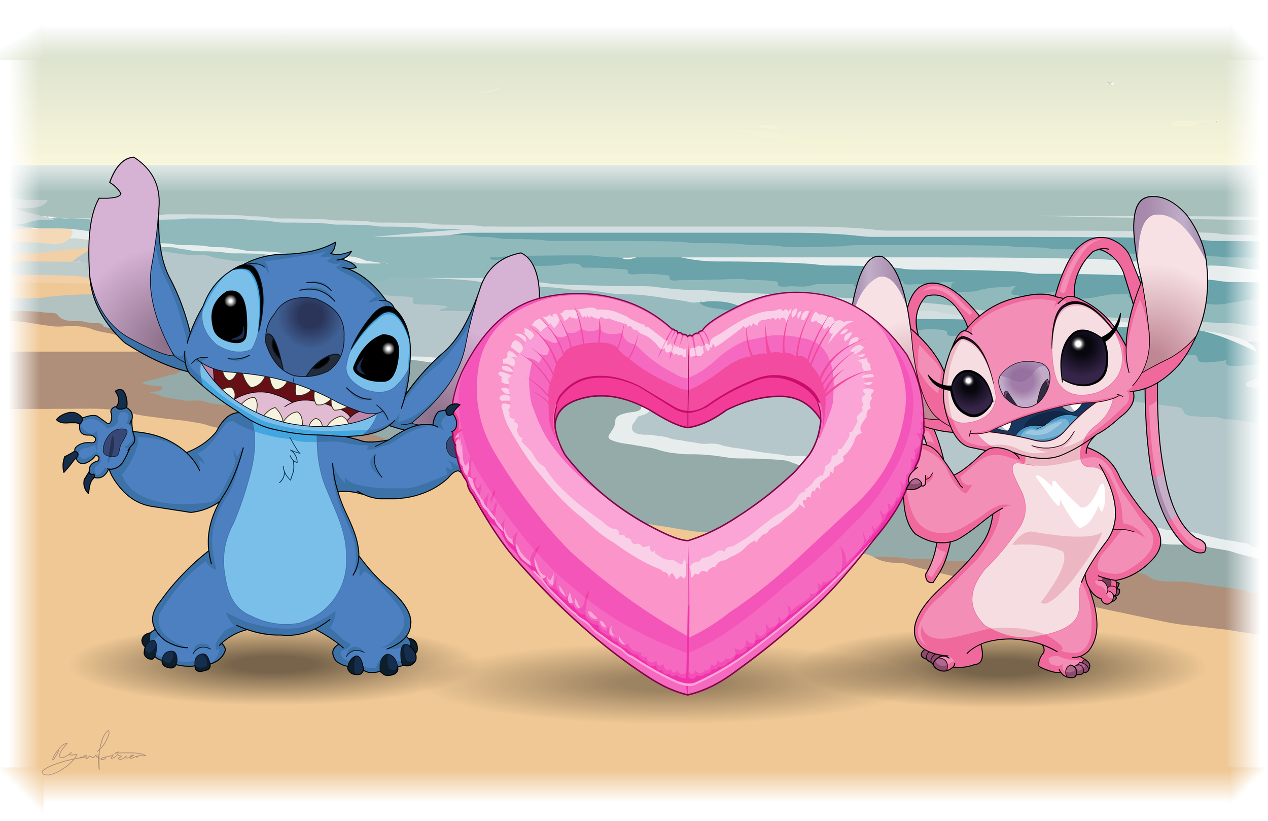 Stitch & Angel at the beach