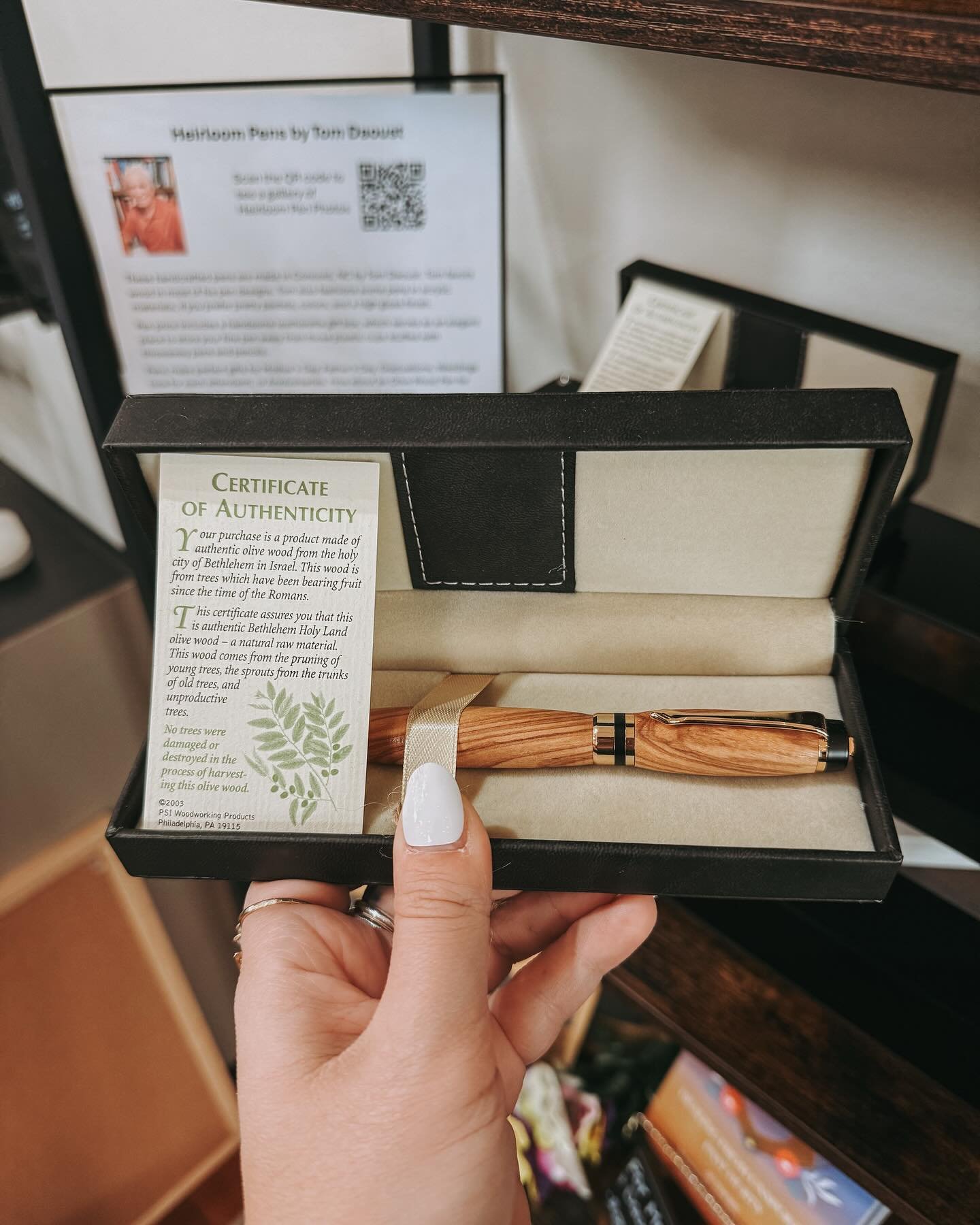 We only have a handful of male vendors, and they are all so incredibly unique. Meet Tom, who makes handmade pens from authentic olive wood from the Holy city of Bethlehem in Israel. This wood is from trees which have been bearing fruit since the time