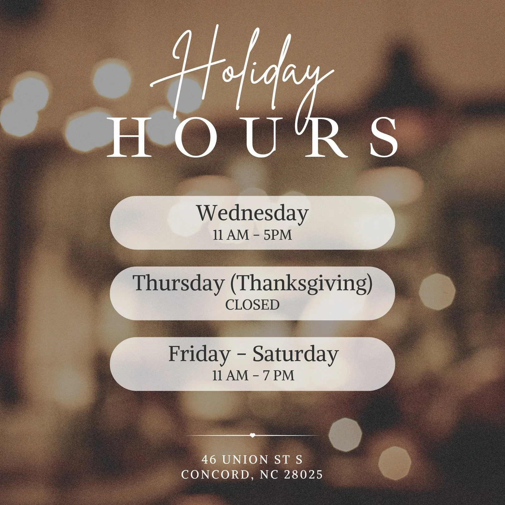 ✨ Holiday Hours at Market Ninety Four ✨
Swing by this week for cozy shopping, handmade gifts, and festive vibes from 70+ local makers!

📍 Holiday Hours:
&bull; Wednesday: 11am &ndash; 5pm
&bull; Thursday (Thanksgiving): CLOSED
&bull; Friday&ndash;Sa