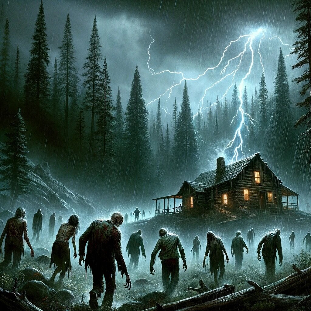 Did we mention the zombies in Mango: Dead Serious? This is concept art for the scene where zombies close in on the group at the cabin in Big Bear.  Even though Mango: Dead Serious is a feature-length audio movie it was important to bring the story to