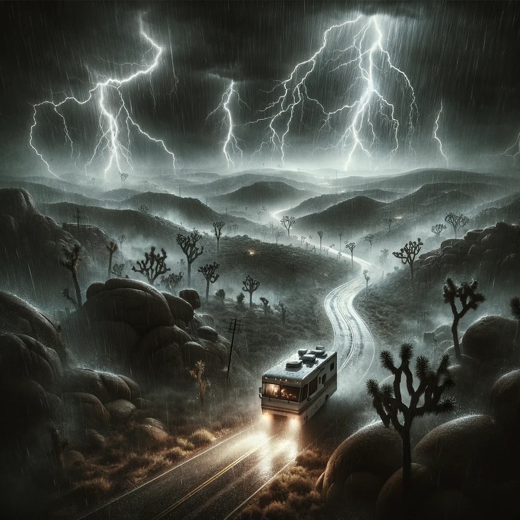 What&rsquo;s a zombie story without an RV right? This is concept art for the scene in Mango: Dead Serious where the group drives through Joshua Tree during a thunderstorm to find Dr. Fox&rsquo;s uncle. Even though Mango: Dead Serious is a feature-len