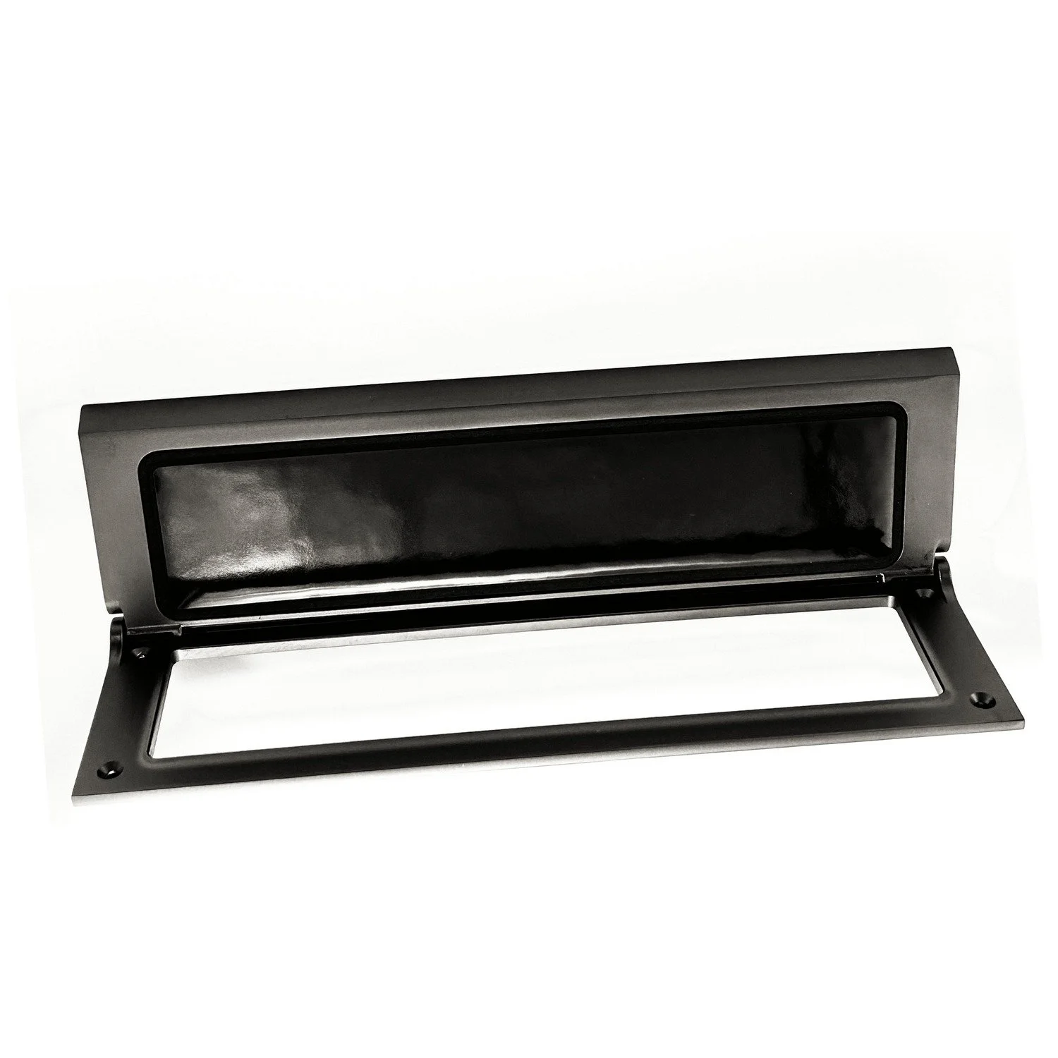 Brass-Seal™ Magazine Size Forged Brass Exterior Mail Slot — Satin Black finish, heat-resistant magnetic closure