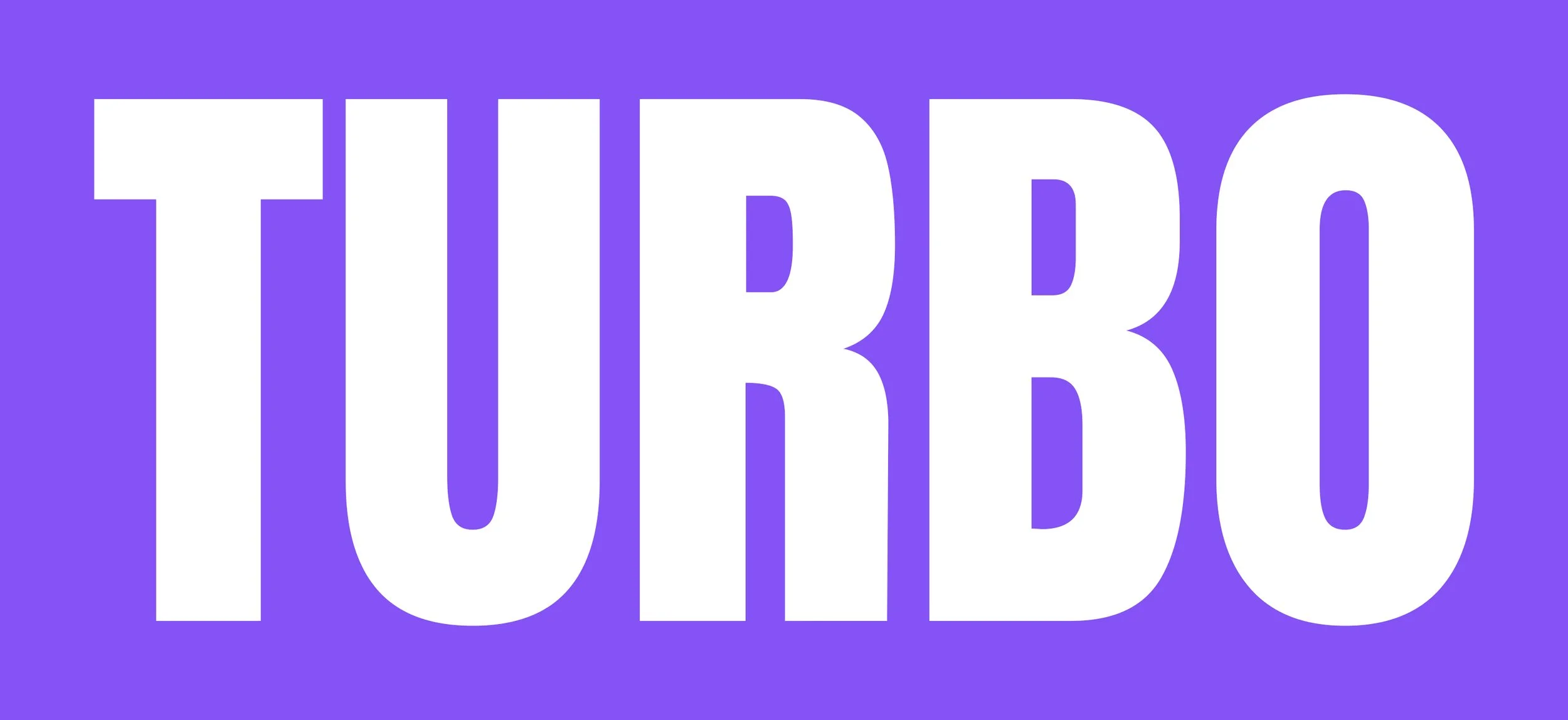 Large white text spelling 'TURBO' on a purple background.