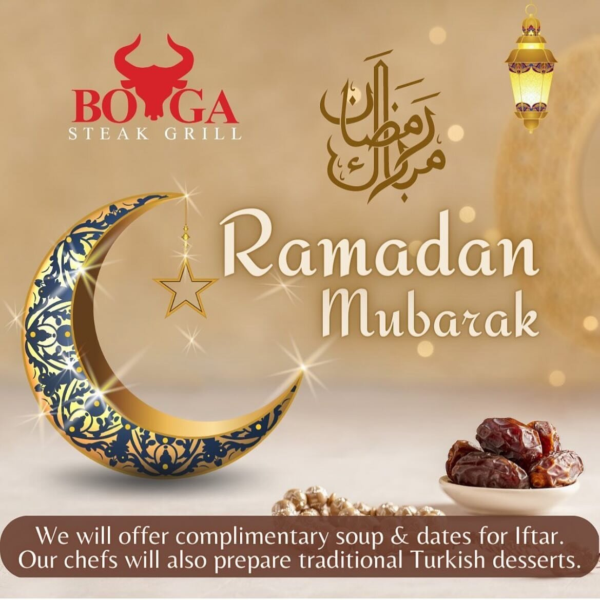May the blessings of Ramadan illuminate our hearts and homes with peace, love, and joy. Ramadan Mubarak to all! 🌙✨ Dates, Soup &amp; Turkish Tea will be complimentary throughout Ramadan! #RamadanMubarak #BlessingsOfRamadan #PeaceAndLove