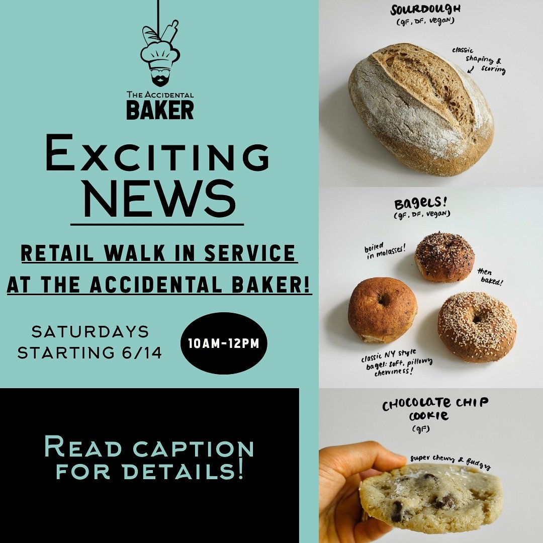 We have some exciting news&hellip;
RETAIL SATURDAY&rsquo;s ARE COMING TO THE ACCIDENTAL BAKER!

You asked. A lot. And we listened so here goes&hellip;

Starting Saturday, June 14th, we&rsquo;re testing something new: walk-in retail hours at the baker
