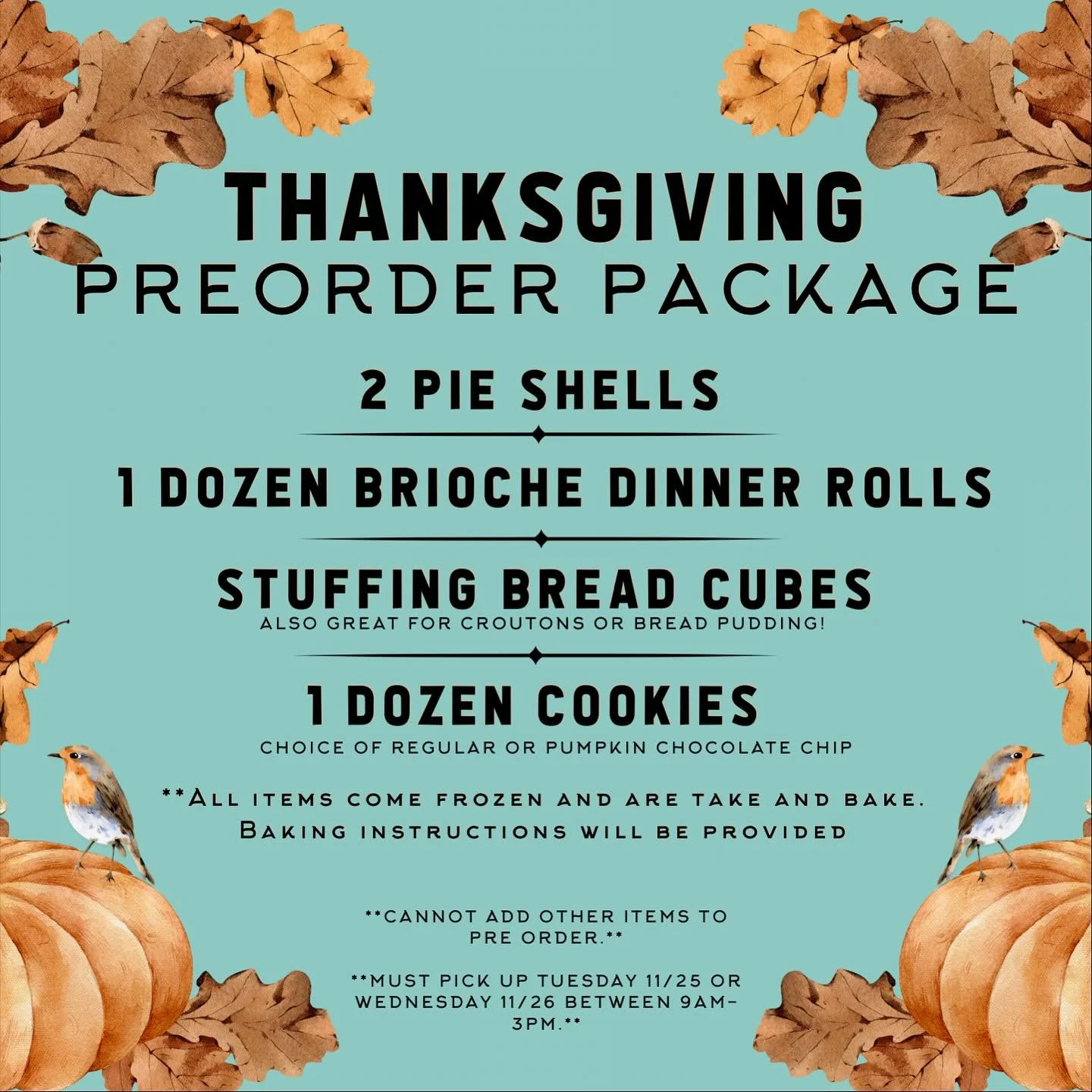 π¦ Thanksgiving made simple — and gluten-free!!π₯π₯§
Our Thanksgiving Pre Order Package is now available on our website to order! The package includes everything you need for a cozy, stress-free holiday table:
β¨ What’s Inside:
• 2 P