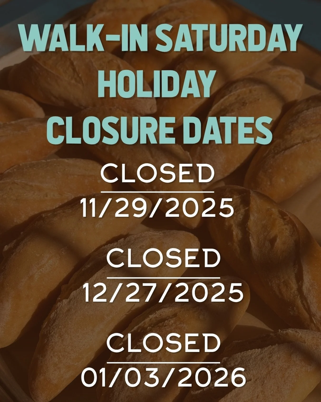 Walk-In Holiday Closures: 

The following dates will be CLOSED for walk-in service. Thank you for taking a moment to review them and for your continued understanding during our busiest season. 🩵👨&zwj;🍳

#glutenfree #glutenfreecharlotte #704food #g