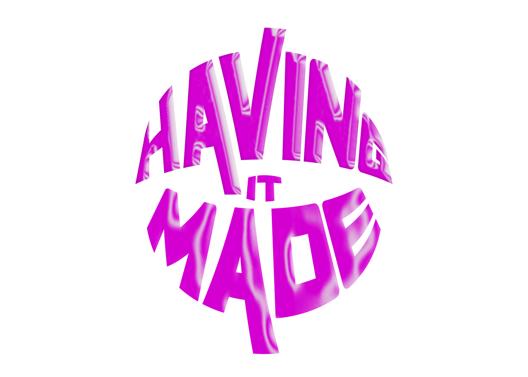 Pink 3D text spelling "VAN" reflected on a shiny surface with a black background.