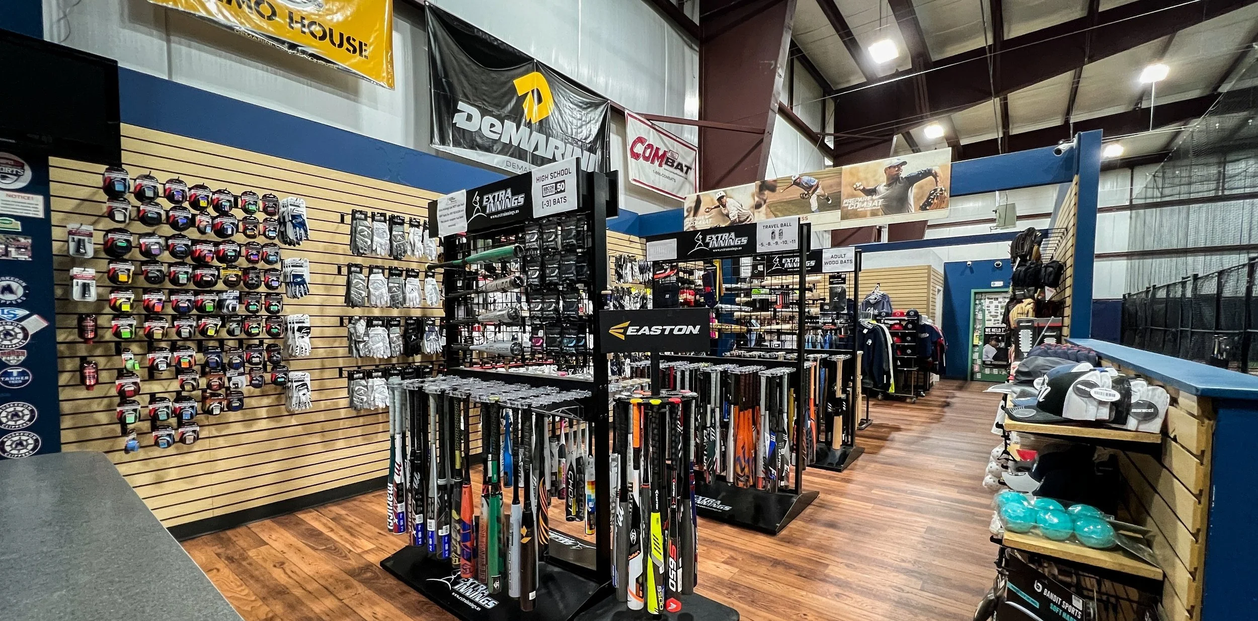 Baseball and softball equipment in the Gov's pro shop