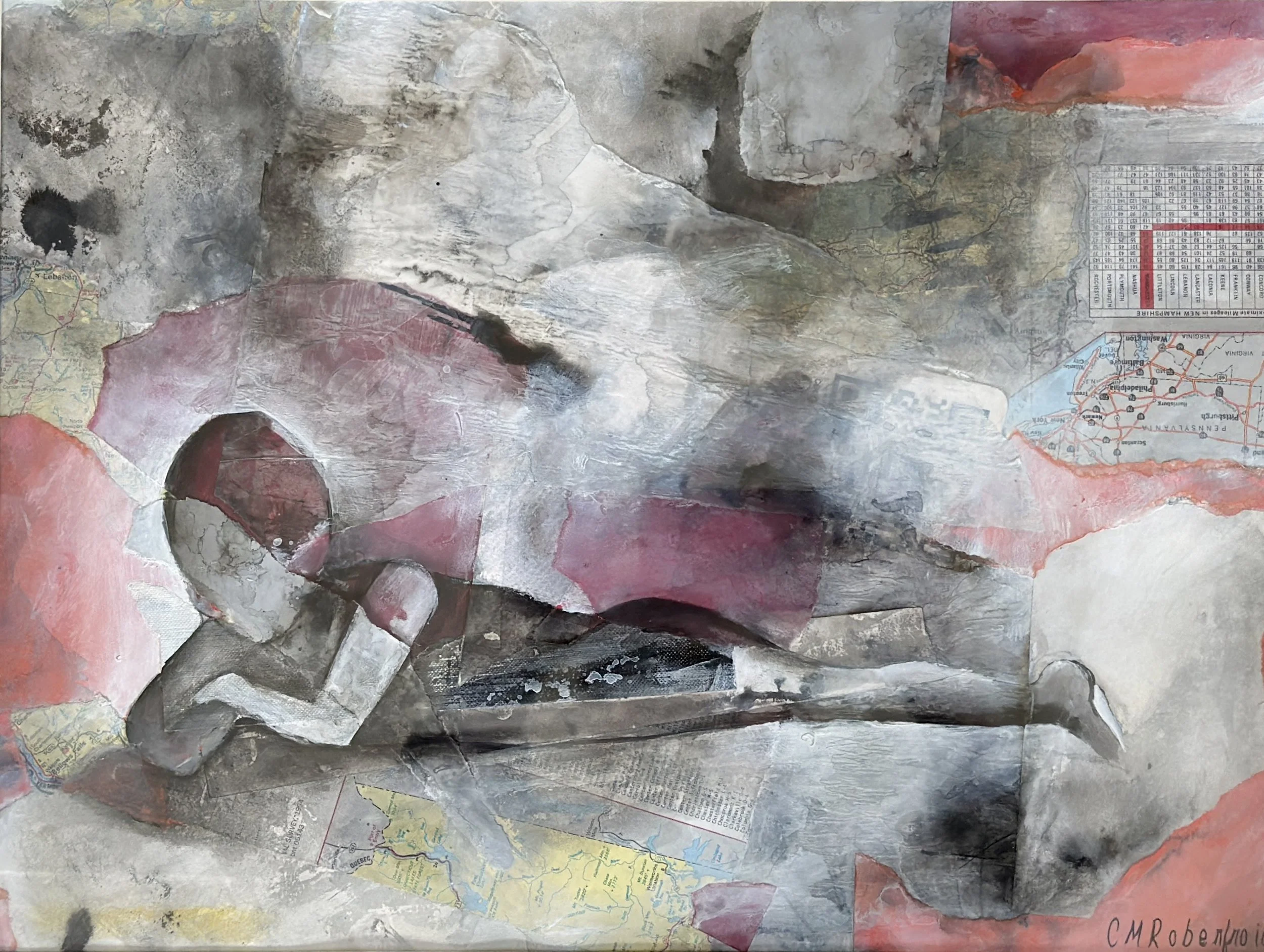 Sleepers journey #4, Collage and mixed media, 12"x18