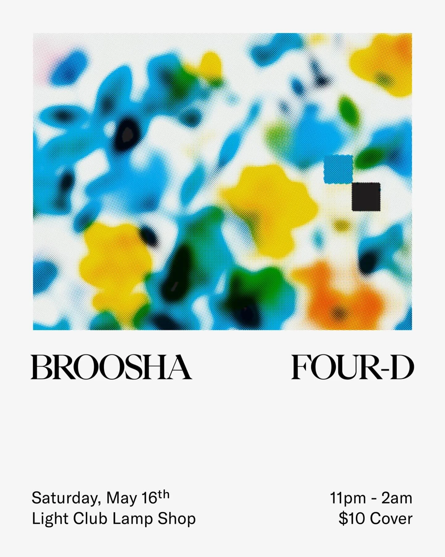 Thrilled to share this upcoming show 💐 

I&rsquo;ll be playing with one of my favorite DJs, Four-D, at @lightclublampshop on Saturday May 16th! 

We&rsquo;ll be tearing it up from 11pm-2am 🪩

Beautiful poster design by Four-D, mister @ryan_forde