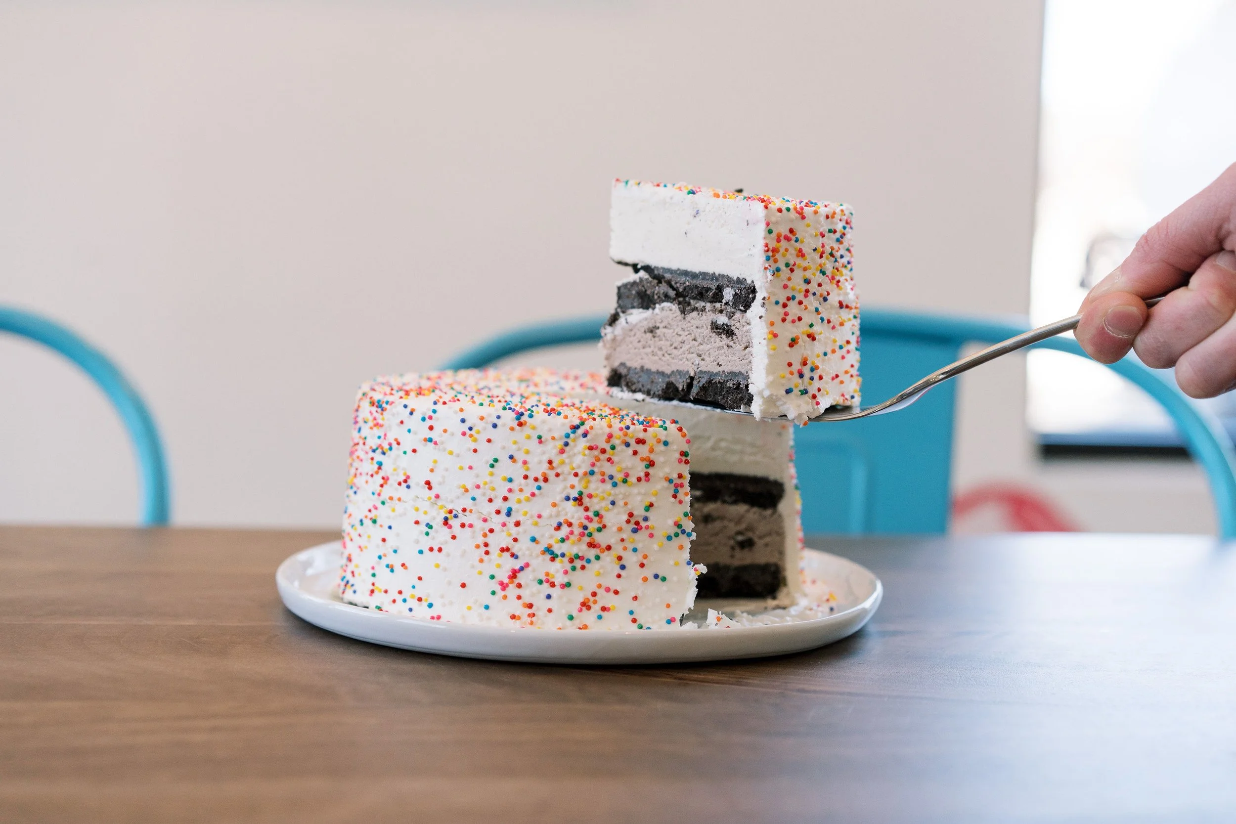 chocolate and vanilla ice cream cake with sprinkles