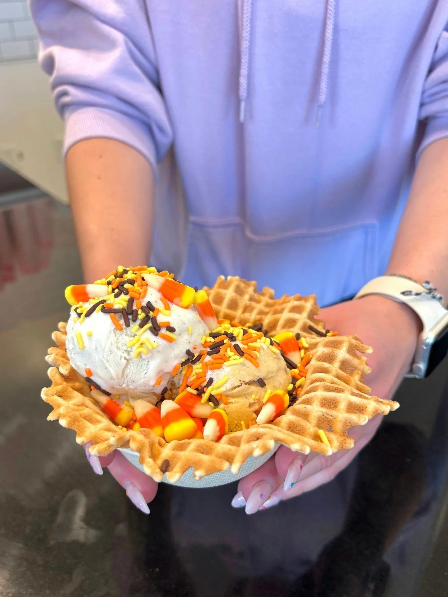 Check out this ✨Halloween Sundae✨ special in a 😱WAFFLE BOWL 🎉🎉 We're super excited to be serving waffle bowls for the first time this Halloween only. Let us know if the bowls are a hit and maybe you'll see them back again sometime 😁