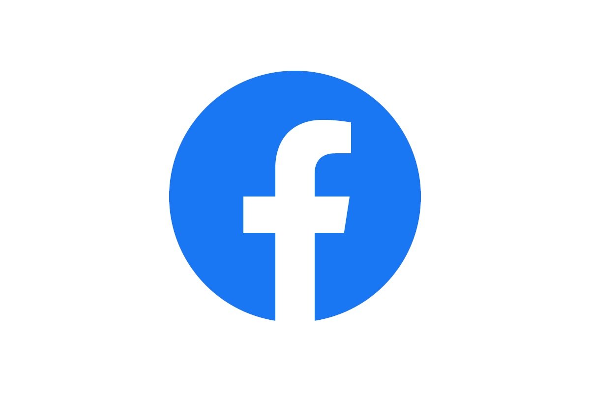 Facebook logo in a blue circle on a white background.