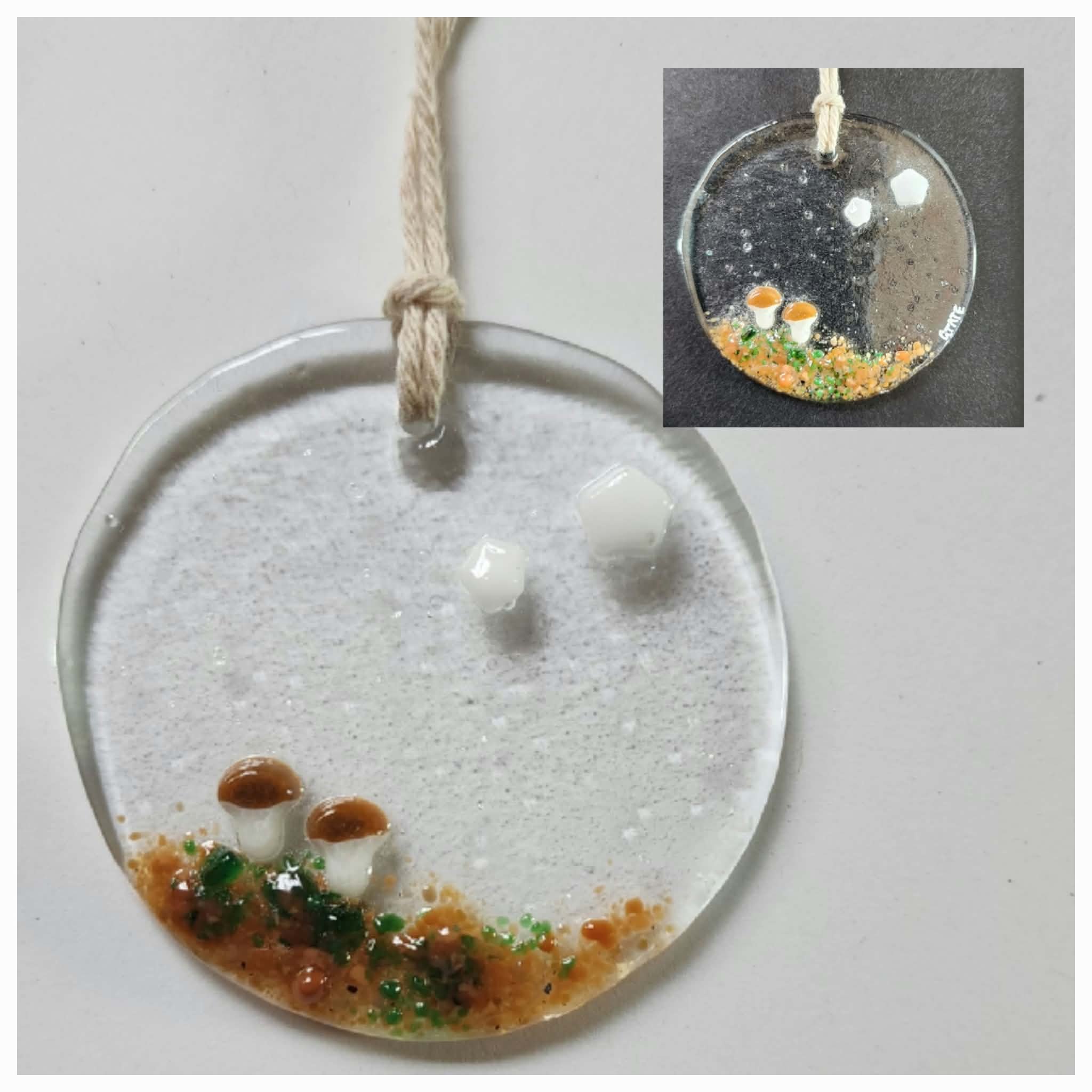 Natural Mushrooms Ornament - Fused Glass
