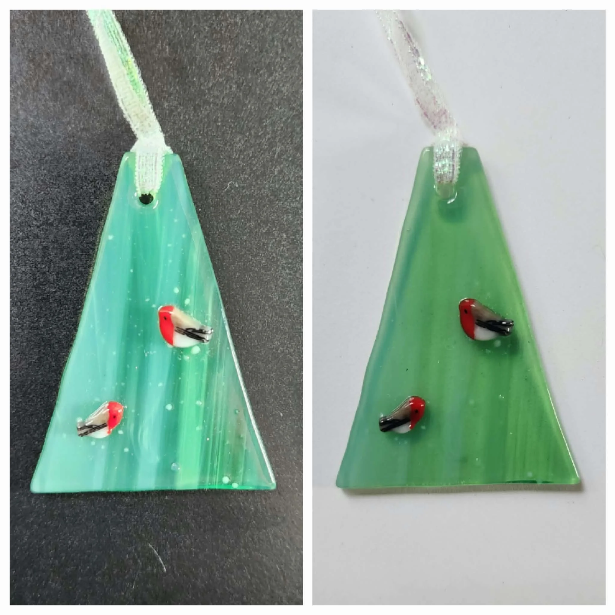 Bird Tree Ornament - Fused Glass