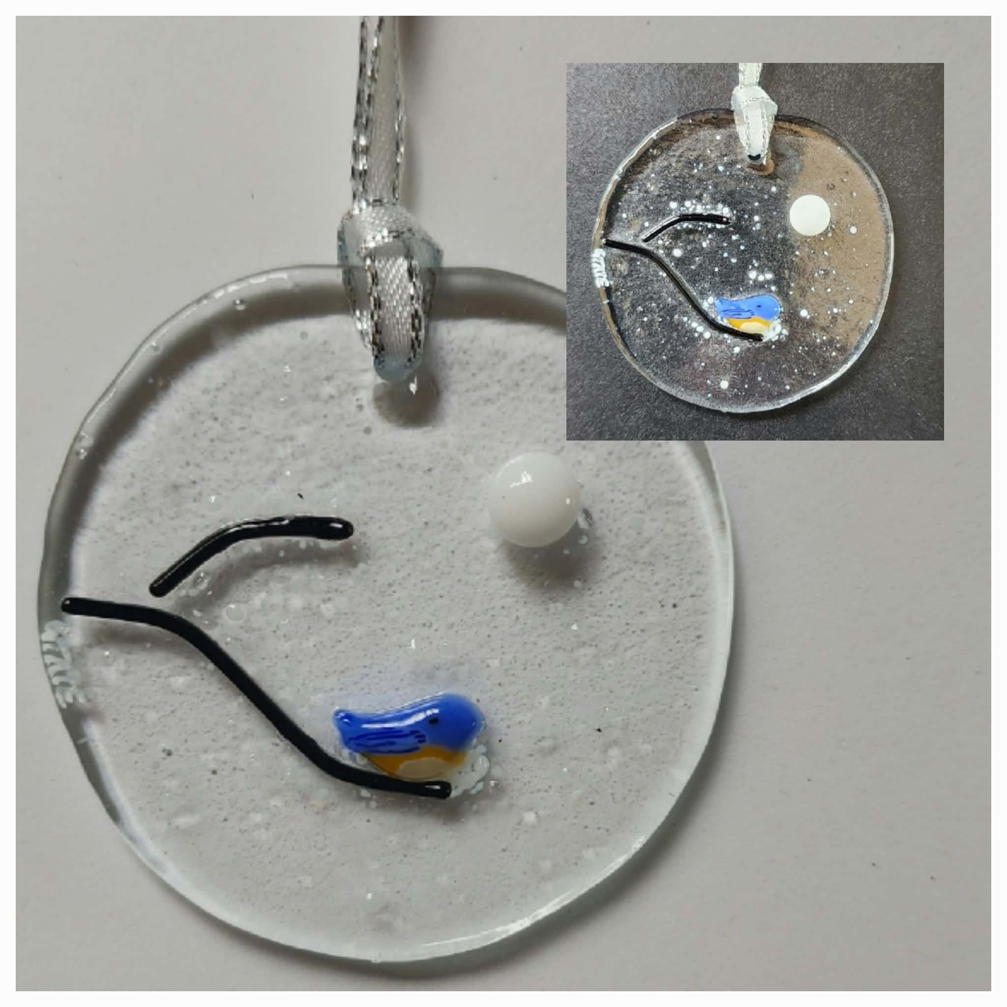 Blue Bird Ornament - Fused Glass