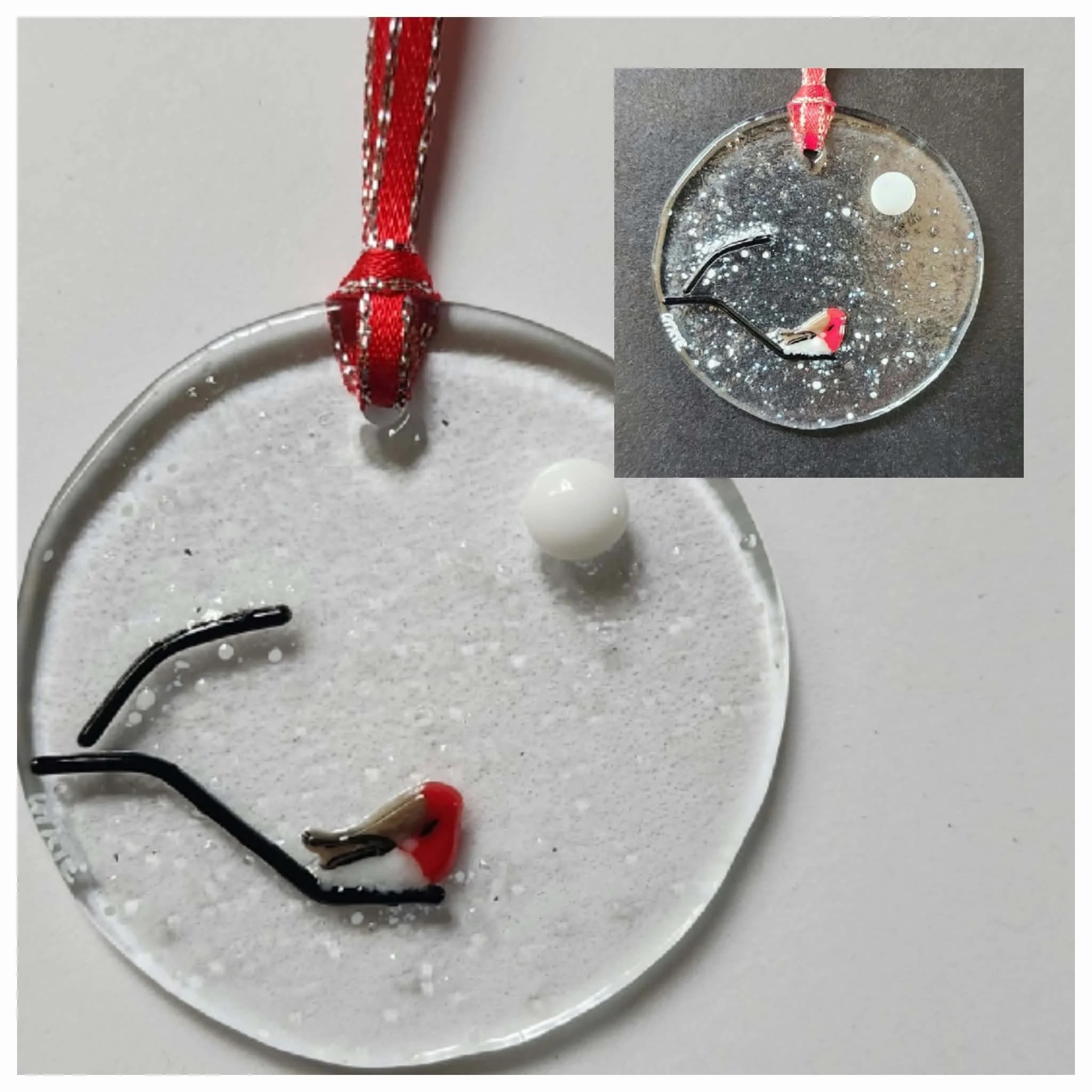 Red Bird Ornament - Fused Glass