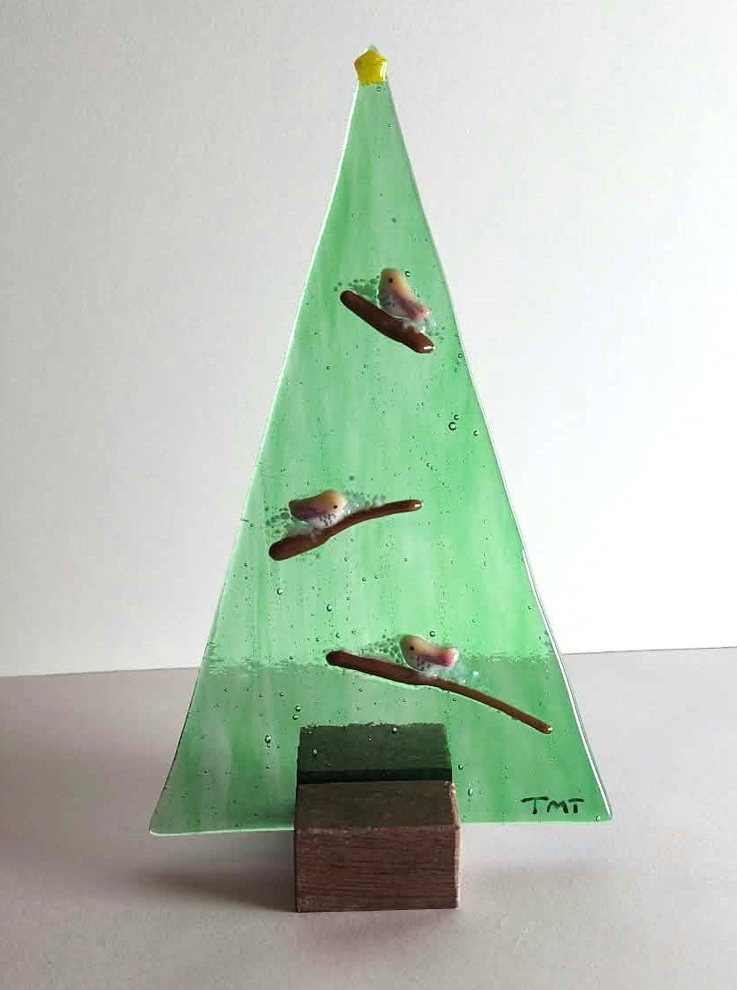 Lovebird Freestanding Fused Glass Tree