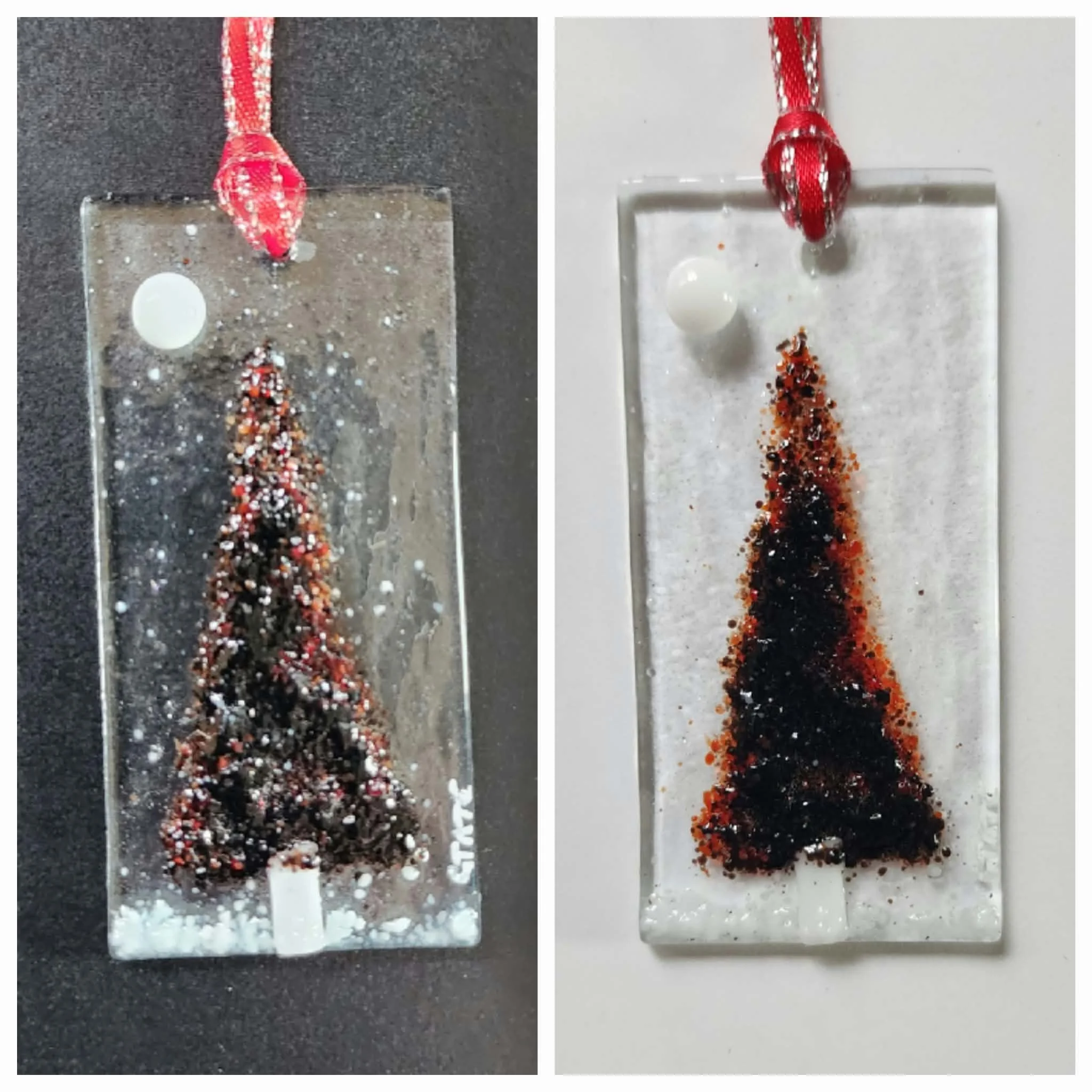 Red/Black Tree Ornament - Fused Glass