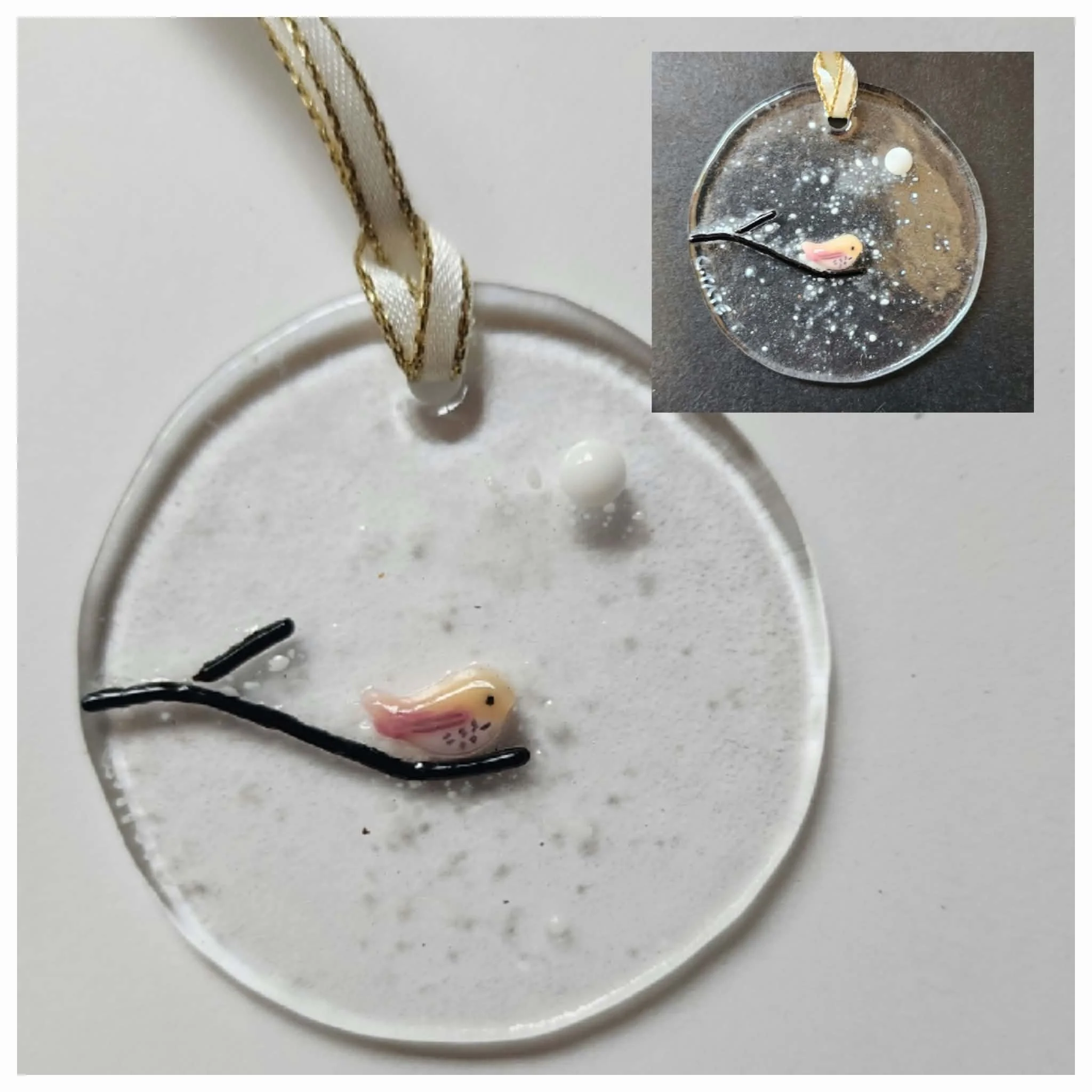 Lovebird Ornament - Fused Glass