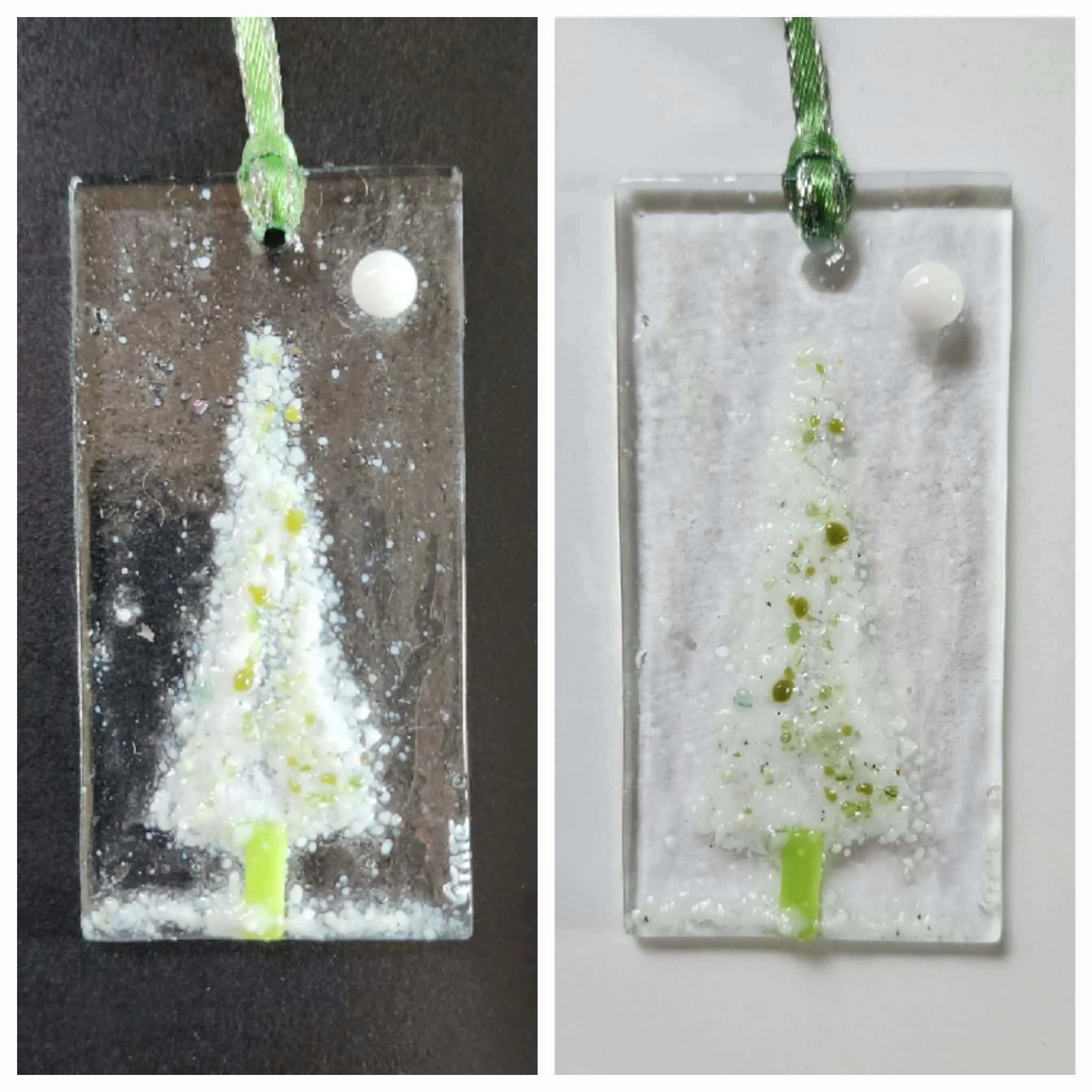 Green/White Tree Ornament - Fused Glass