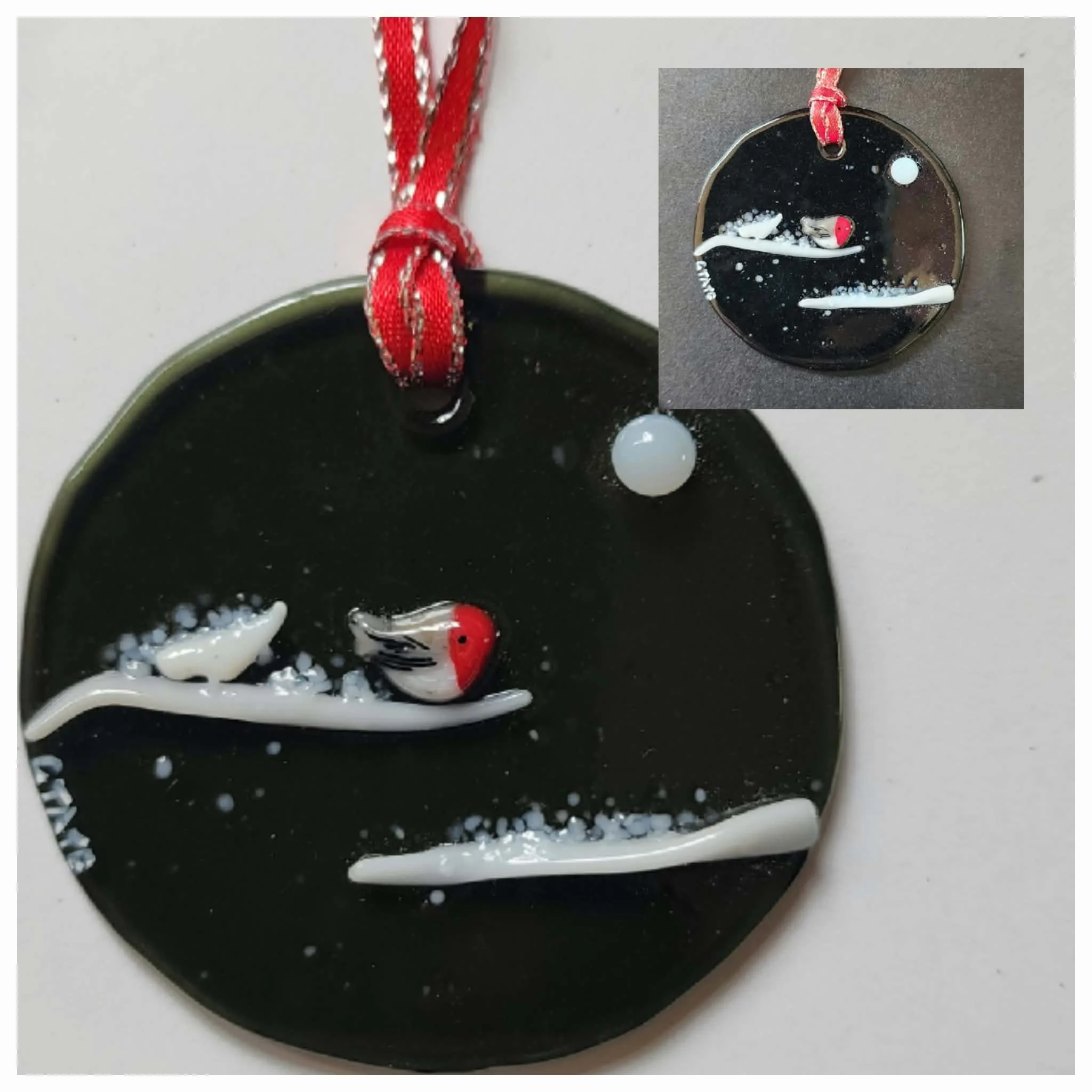 Red Bird Ornament - Fused Glass
