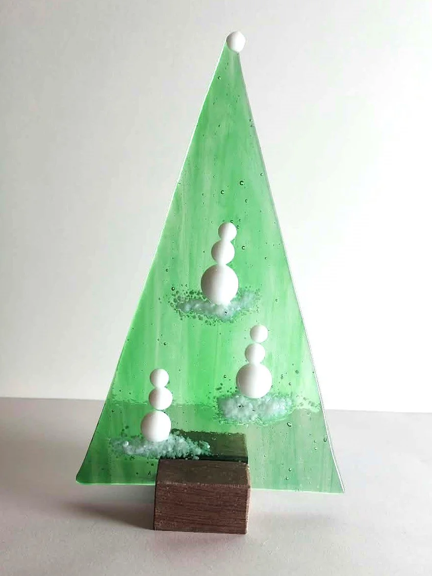 Snowmen Freestanding Fused Glass Tree
