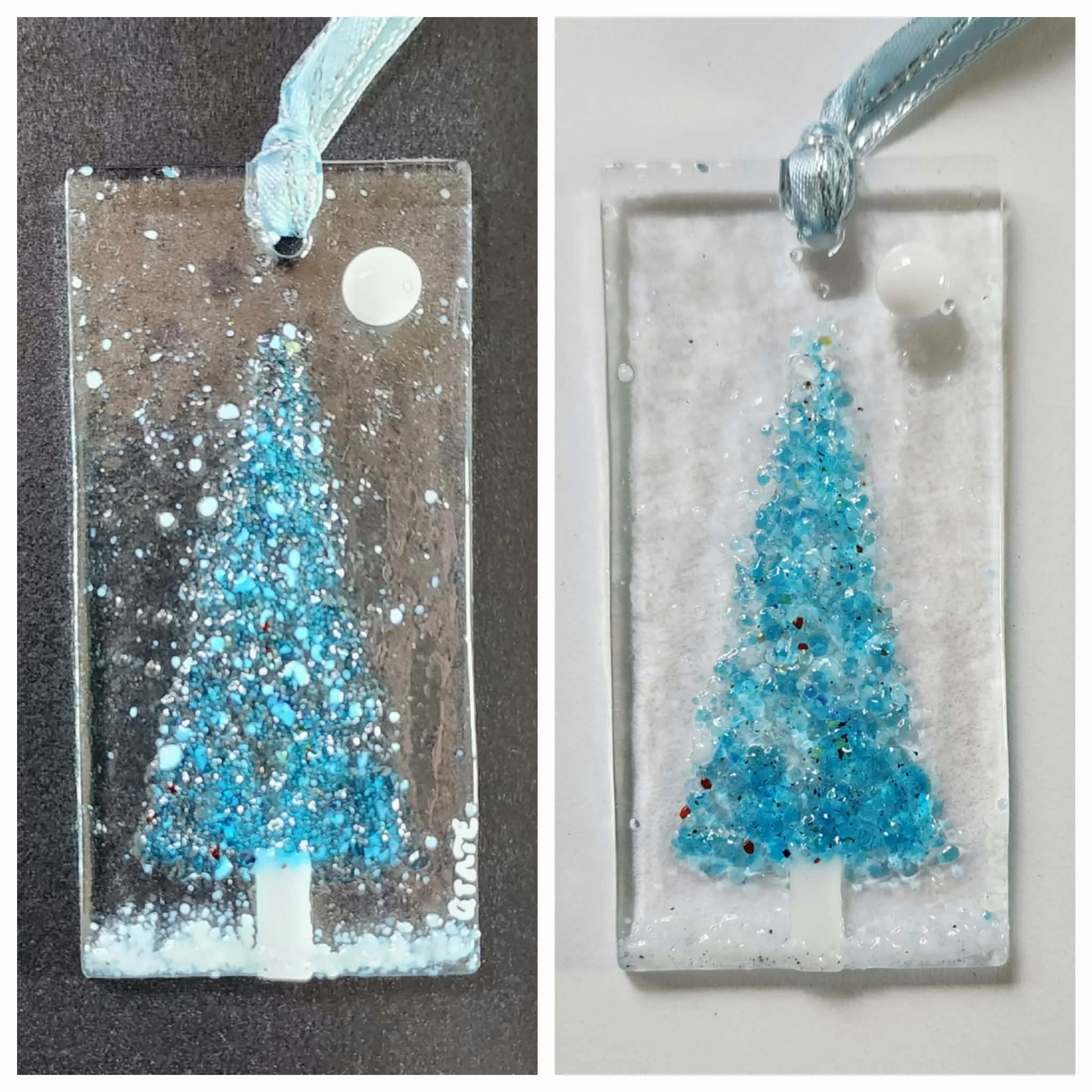Blue Tree Ornament - Fused Glass