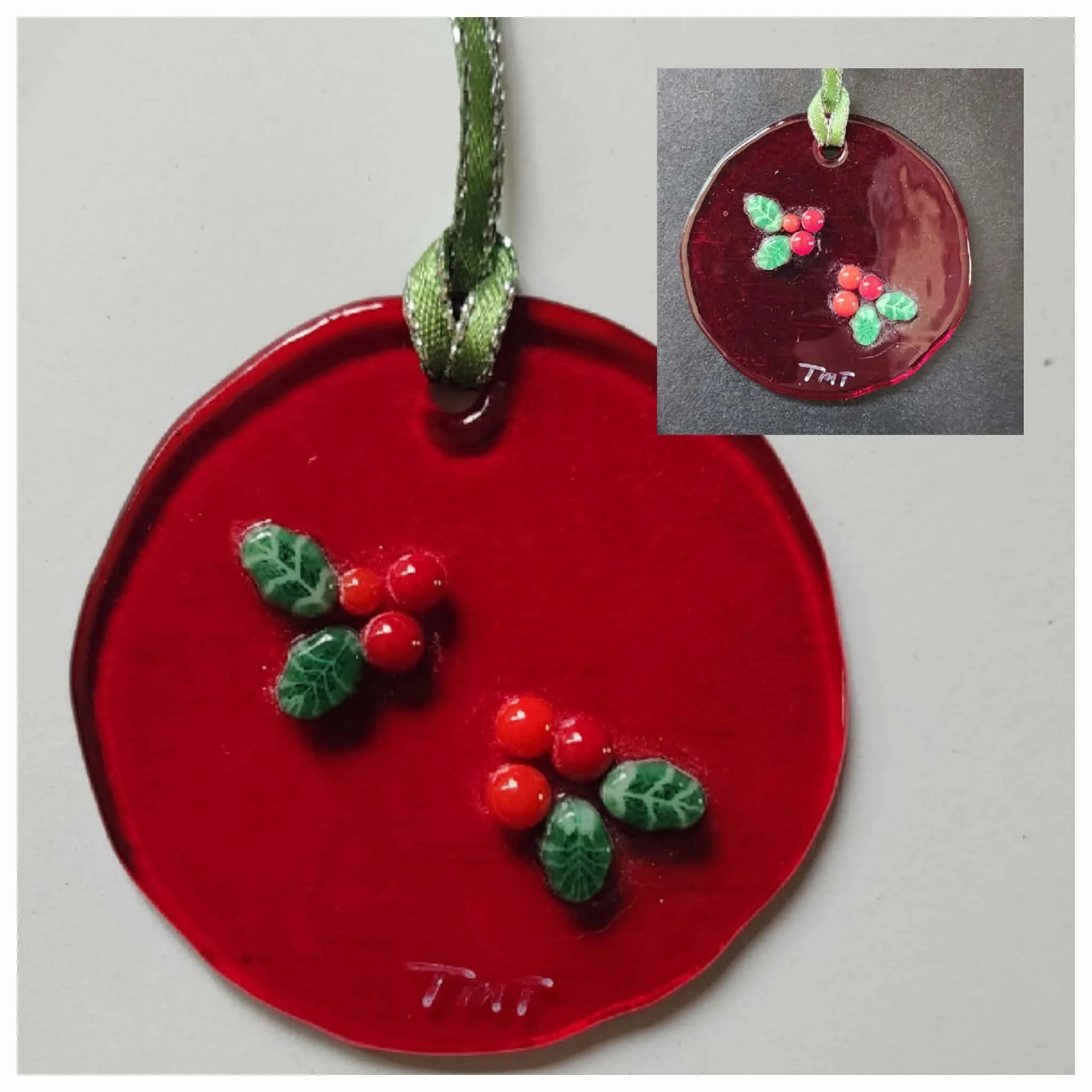 Holly Berries Ornament - Fused Glass