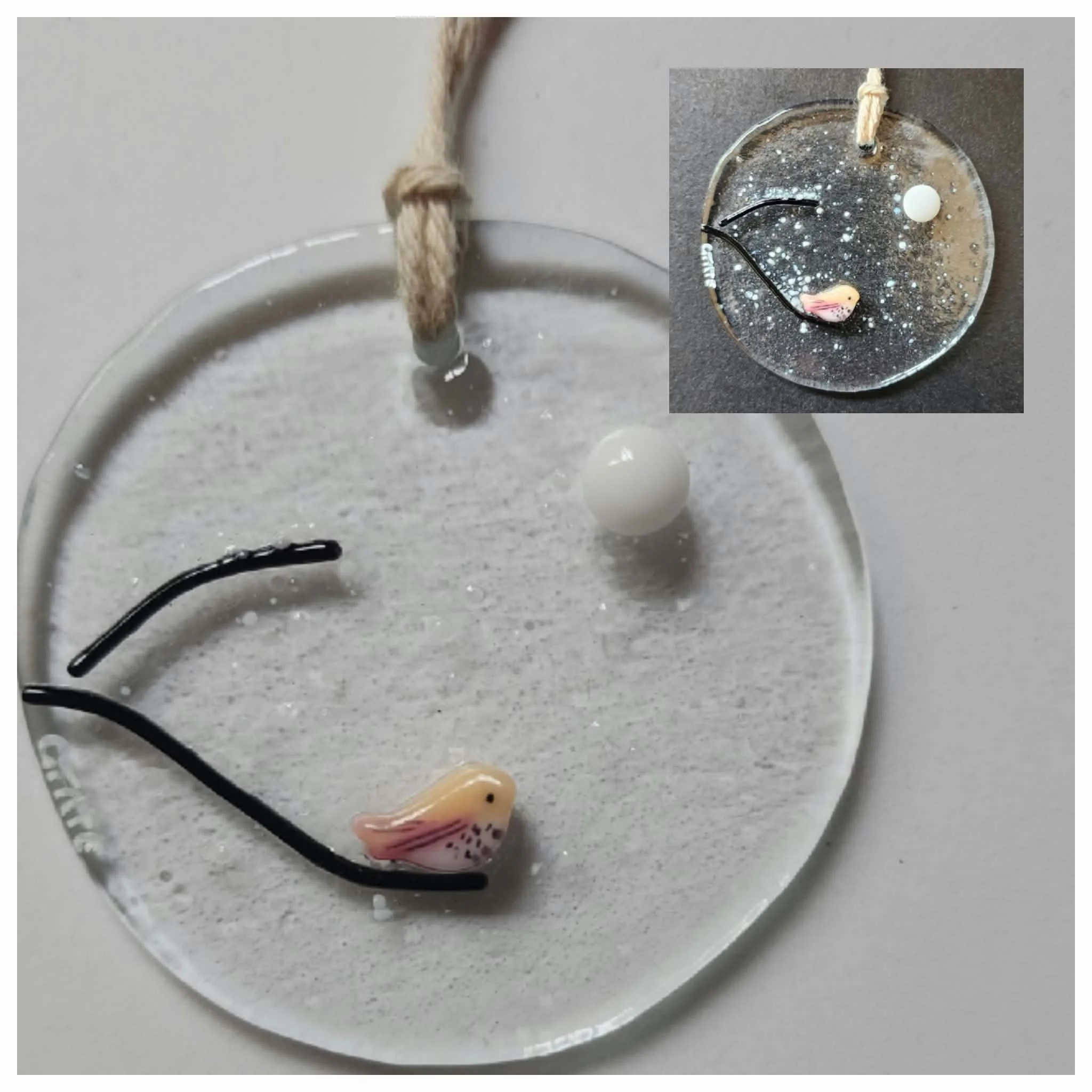 Lovebird Ornament - Fused Glass